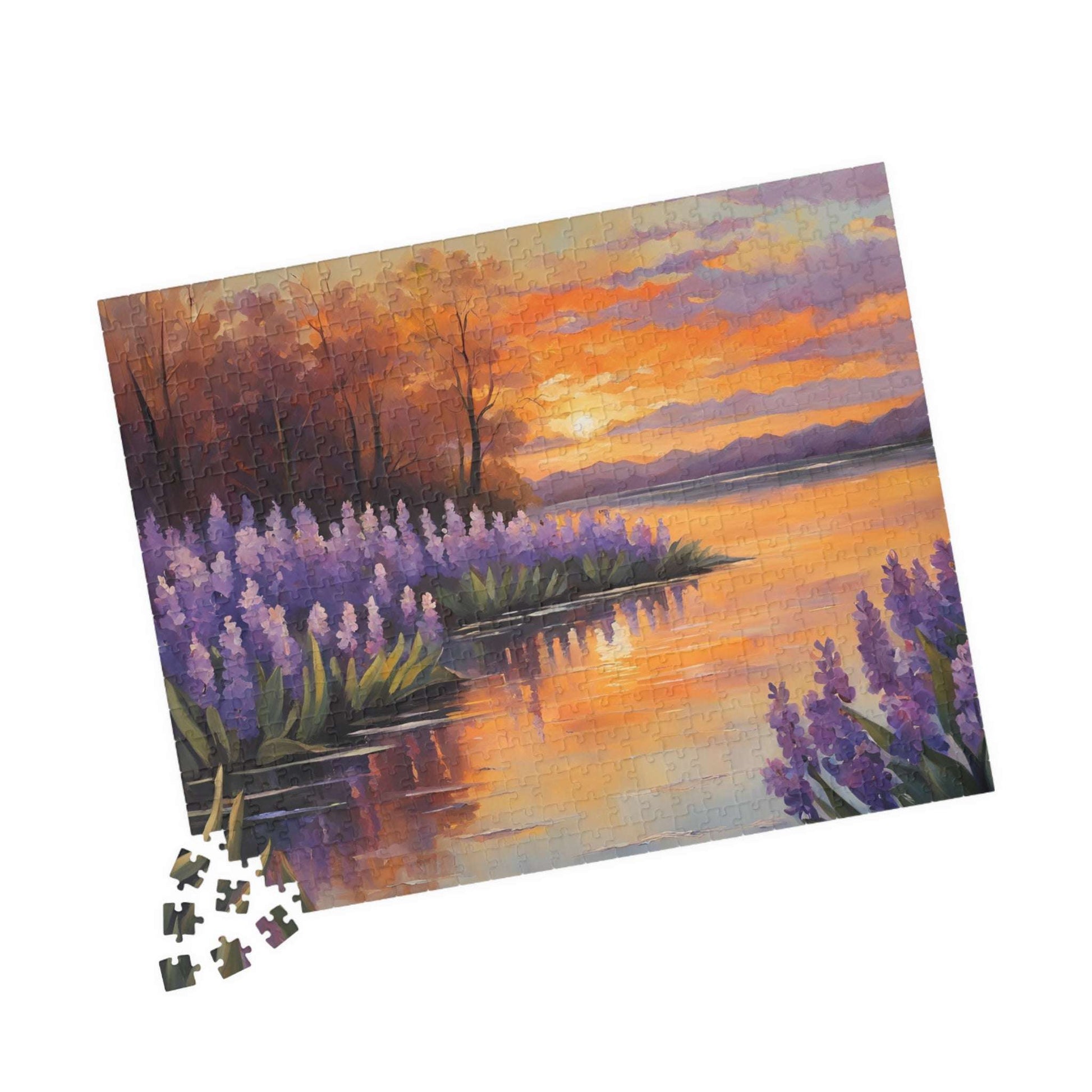 Jigsaw Puzzle, Peaceful Lakeside with Hyacinths Blooming, Sunset Reflection, 110 252 520 1014-piece, Relaxing Activity, Mindfulness Gift Puzzle The Puzzle Chest