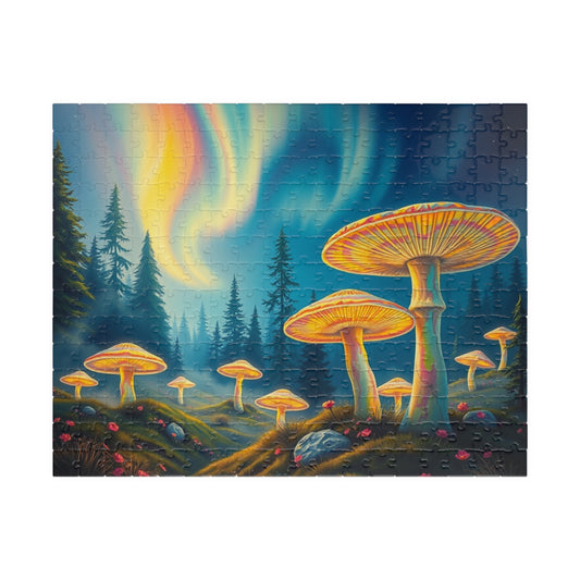 Enchanted Mushroom Puzzle with Aurora Borealis Design - Perfect Gift for Nature Lovers, Family Game Night, and Relaxation 252 pcs (Horizontal) Puzzle The Puzzle Chest