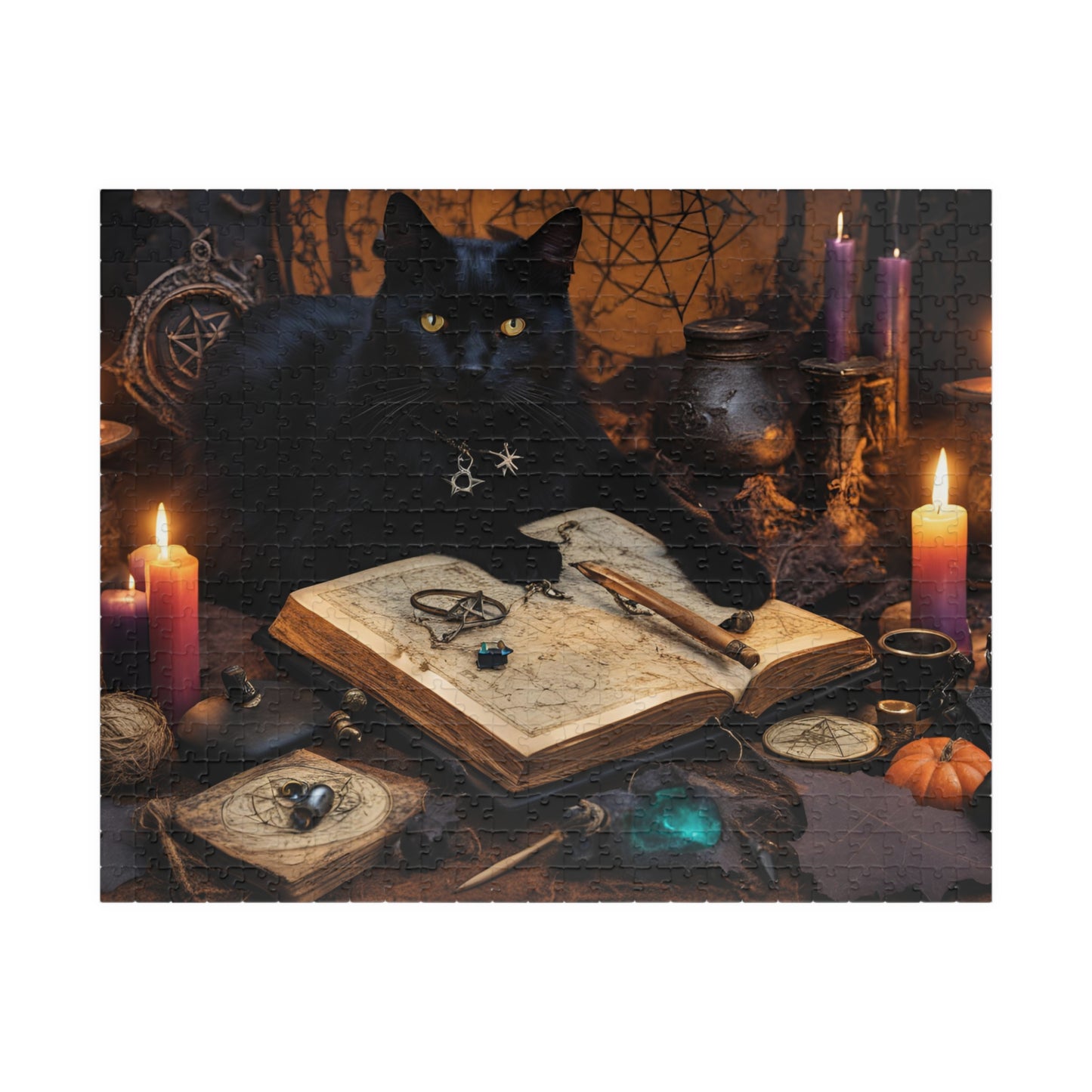 Mystical Black Cat Puzzle, Witch's Familiar and Ancient Spellbook Jigsaw Game, Entertaining Hobby, Mindful Gift for Dark Art Puzzle Lover 520 pcs (Horizontal) Puzzle The Puzzle Chest