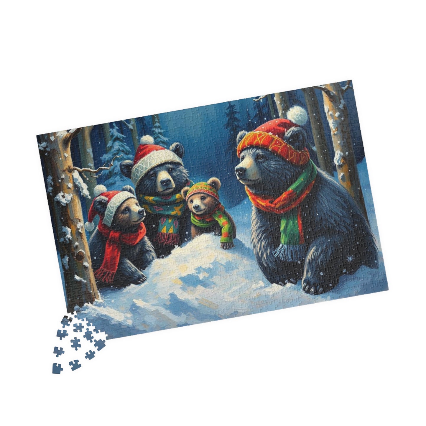 Christmas Bear Family Jigsaw Puzzle - 110, 252, 520, 1014 Pieces, Gift for Winter Nights, Family Games, Holiday Traditions, Home Decor