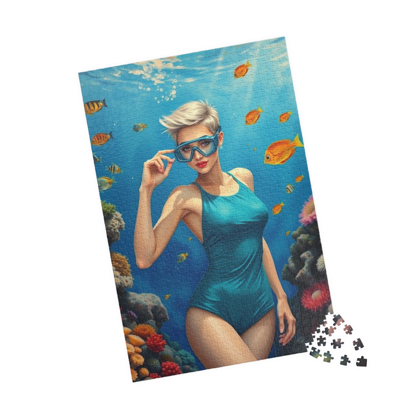 Puzzle, Woman Snorkeling on Coral Reef, Jigsaw Game for Adults, 110/252/520/1014-piece, Relaxing Activity, Mindfulness Gift, Ocean Scene Puzzle The Puzzle Chest