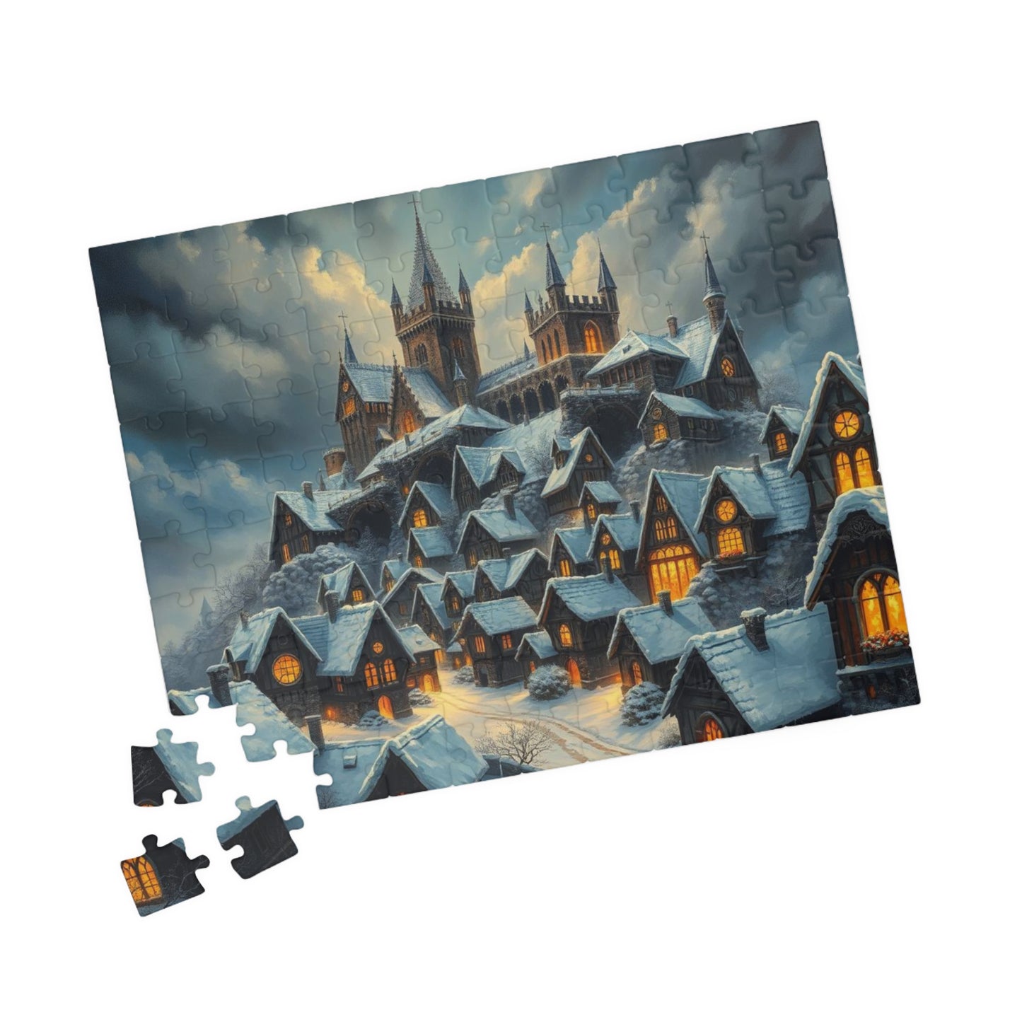 Gothic Hearths Winter Village Jigsaw Puzzle, Gothic Art Print of Enchanting Winter Castle, Puzzle Lover Gift for Dark Fantasy Enthusiasts Puzzle The Puzzle Chest