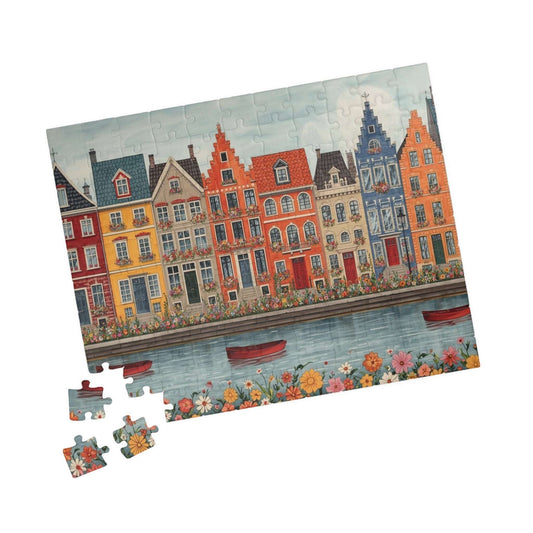 Canal Village Jigsaw Puzzle - Spring Town River Daytime Scene 110 pcs (Horizontal) Puzzle The Puzzle Chest
