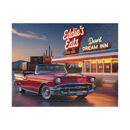 Vintage Car Puzzle - 1950 Convertible, Retro Desert Highway Dusk Scene 252 pcs (Horizontal) Puzzle The Puzzle Chest