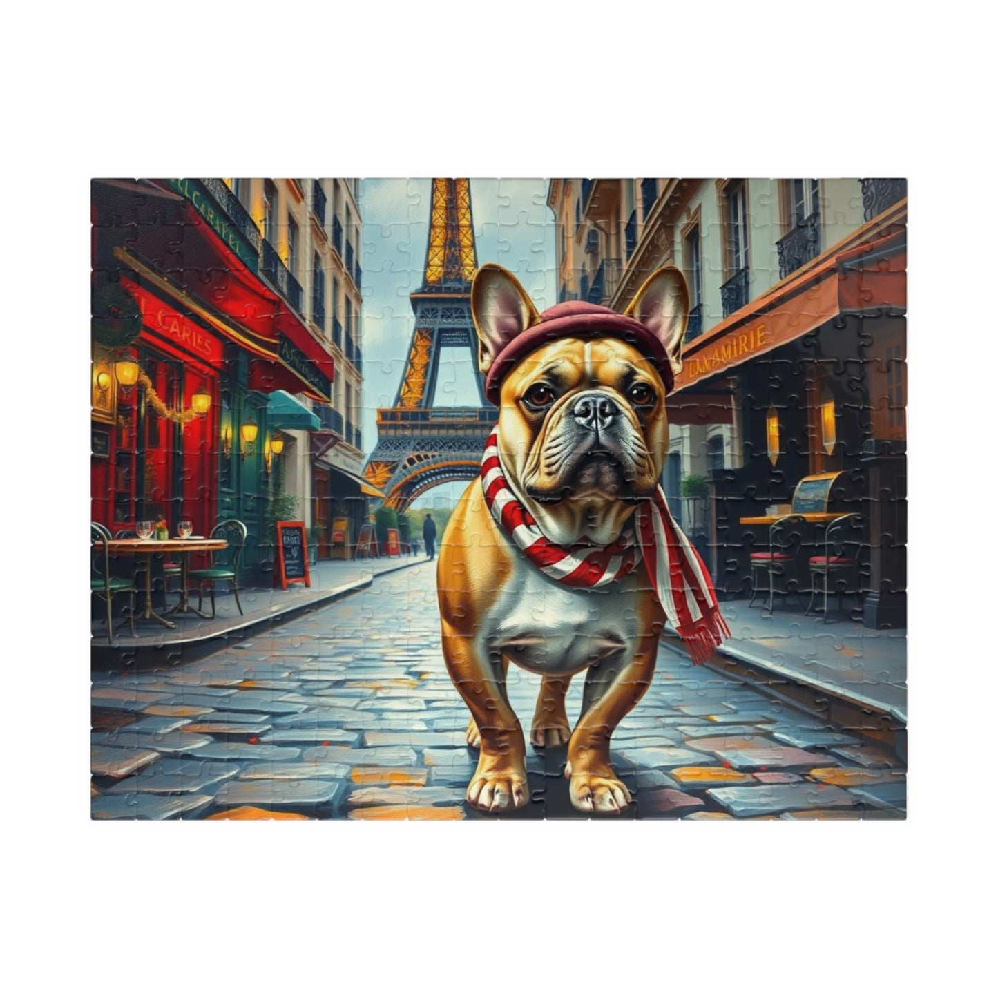 Eiffel Tower Dog Puzzle - French Bulldog, Pet Lover Gift for Friend Holiday or Birthday, Family Fun Home Entertainment, Hobby, Brain Teaser 252 pcs (Horizontal) Puzzle The Puzzle Chest