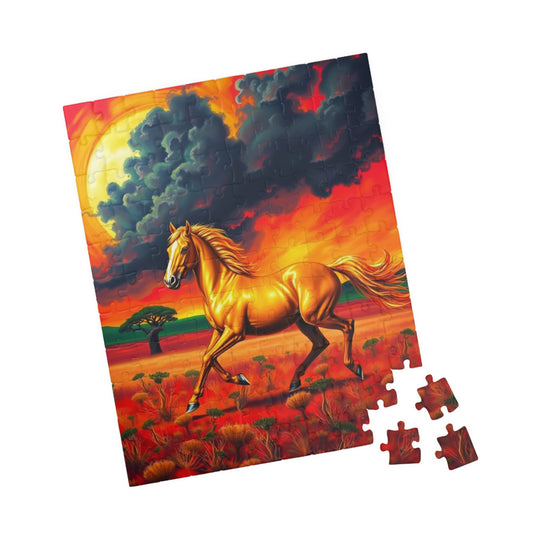 Golden Horse Sunset Puzzle, Art Equestrian Jigsaw Puzzle Game, Gift for Horse Lover, Family Night Mindful Home Entertainment, Adult Puzzle The Puzzle Chest