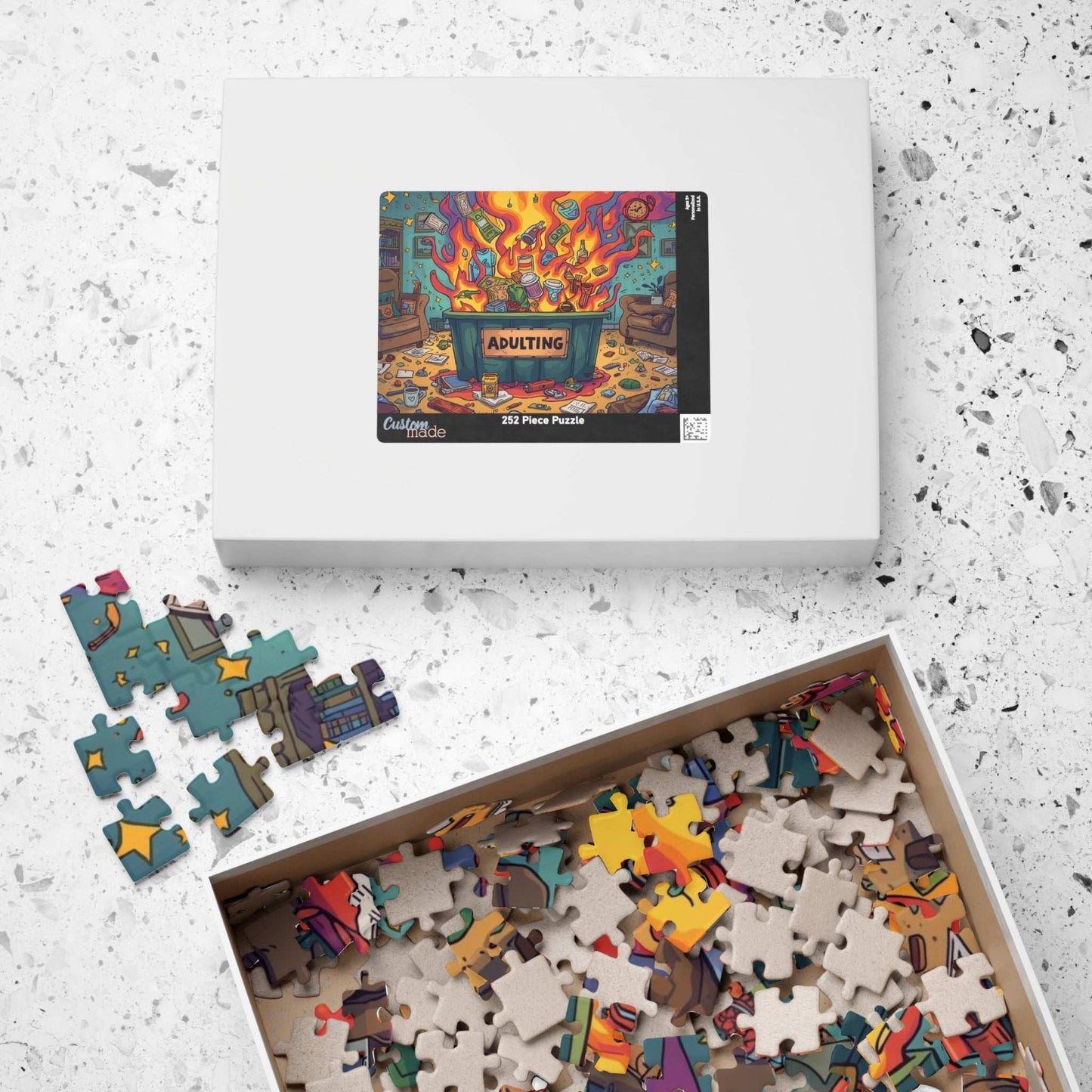 Adulting Dumpster Fire Jigsaw Puzzle - Funny Meme Theme, Mindfulness Activity, Holiday Birthday Gift for Adults, Entertainment, Brain Teaser Puzzle The Puzzle Chest