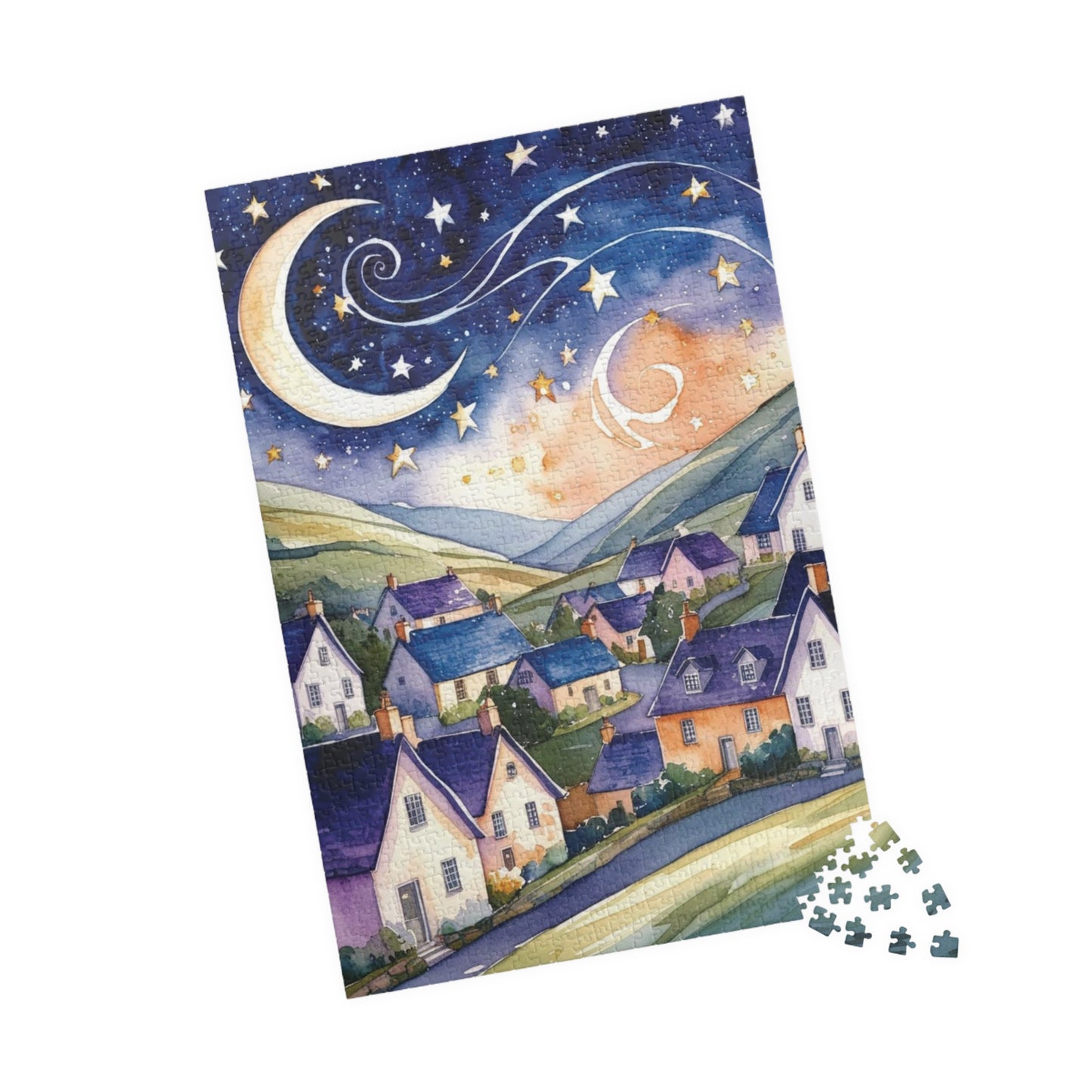 Starry Night Village Puzzle - Moon and Star Jigsaw Game Puzzle The Puzzle Chest