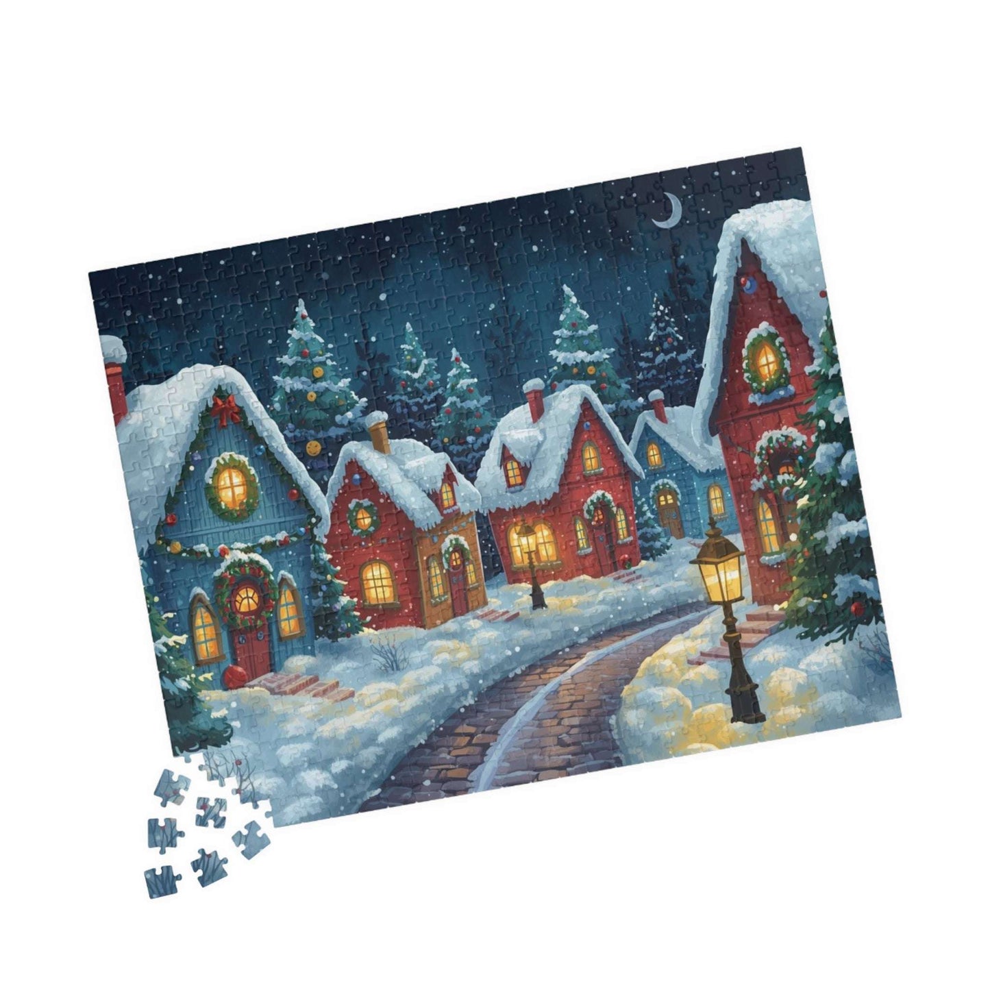 Snowlight Village Jigsaw Puzzle - Cozy Christmas Town Nighttime Scene Puzzle The Puzzle Chest