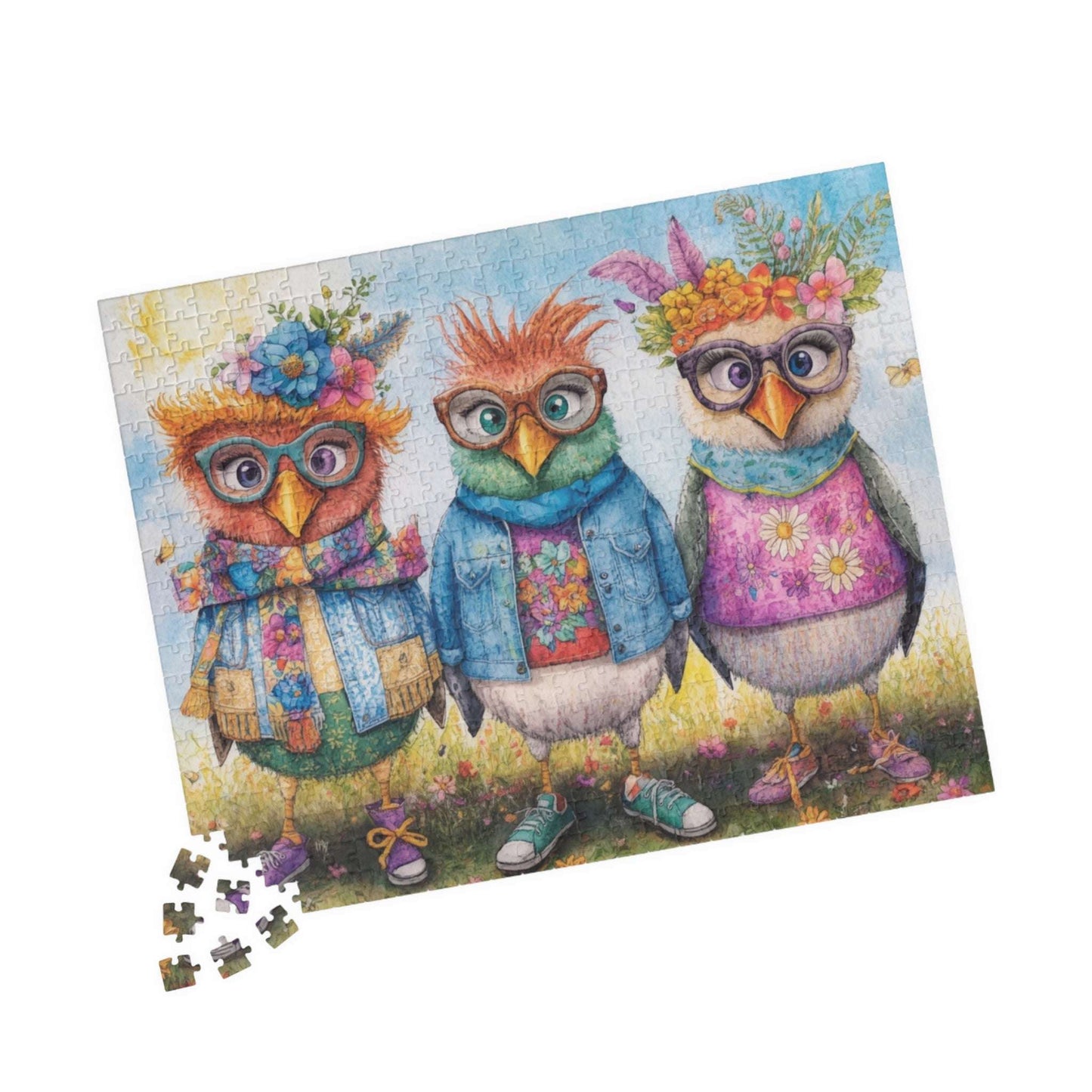 Fashionable Flock Jigsaw Puzzle, Cartoon Chicken Puzzle Ideal for Indoor Family Activity, Holiday Birthday Gift for Bird Lover, Brain Teaser Puzzle The Puzzle Chest