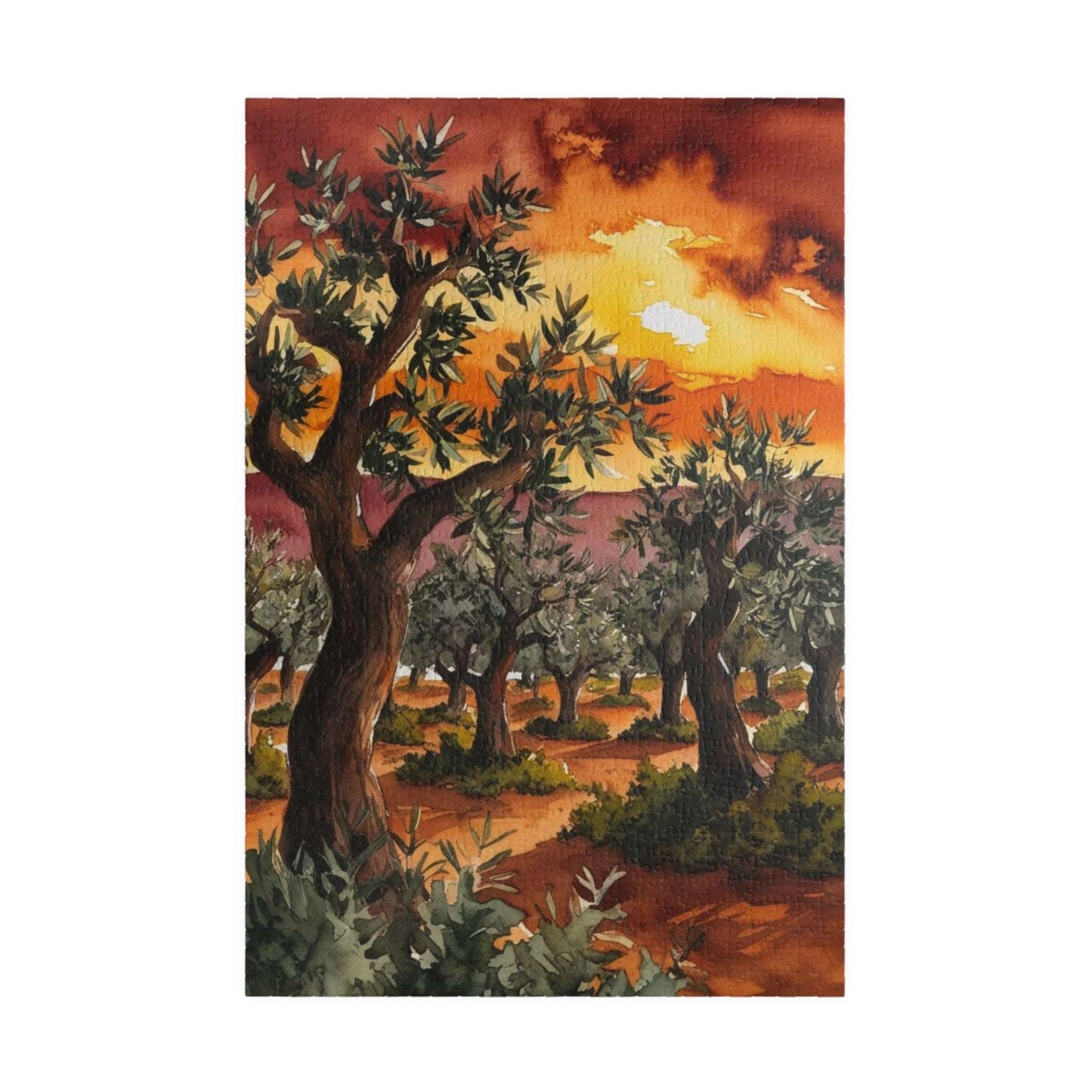 Olive Grove Sunset Puzzle, Landscape Jigsaw Game with Earthy Tones and Expressive Trees, Van Gogh-Inspired Unique Giftable Puzzle for Adults 1014 pcs (Vertical) Puzzle The Puzzle Chest