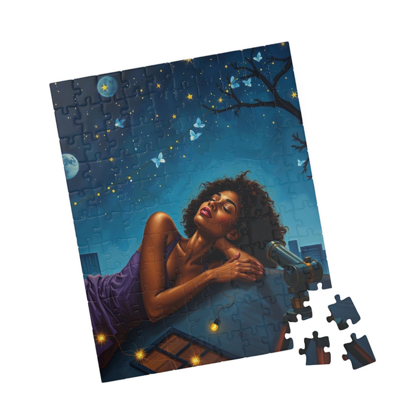 African American Woman Jigsaw Puzzle, Starry Night Scene, Black Art, Black Girl Puzzle, Perfect Gift for Black People, Family or Solo Fun Puzzle The Puzzle Chest