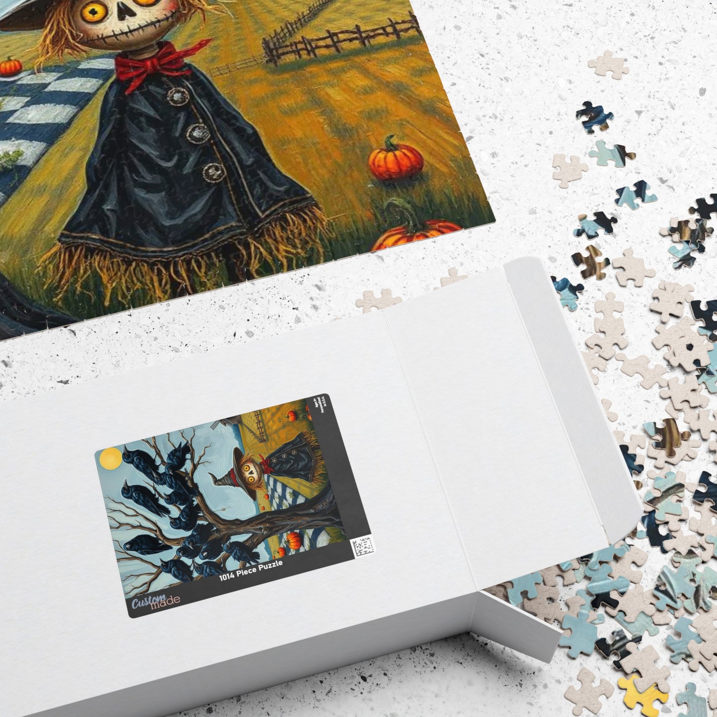 Feathered Frenzy Jigsaw Puzzle - Scarecrow and Crows, Halloween Fun Family or Solo Activity, Fall Holiday Birthday Gift for Puzzle Lover
