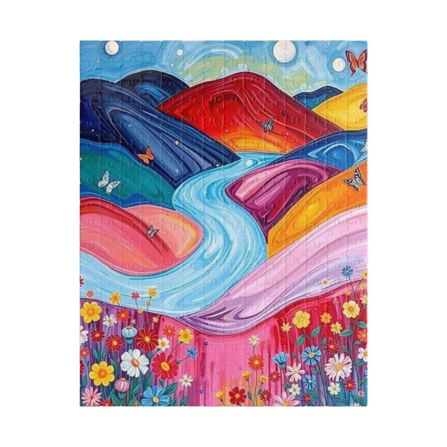 Pastel Petals - River Through Candy Hill Jigsaw Puzzle Colleciton, Beautiful Nature Puzzle, Colorful Landscape Art, Puzzle Lover Gift, Family Fun, 110/252/520/1014 252 pcs (Vertical) Puzzle The Puzzle Chest