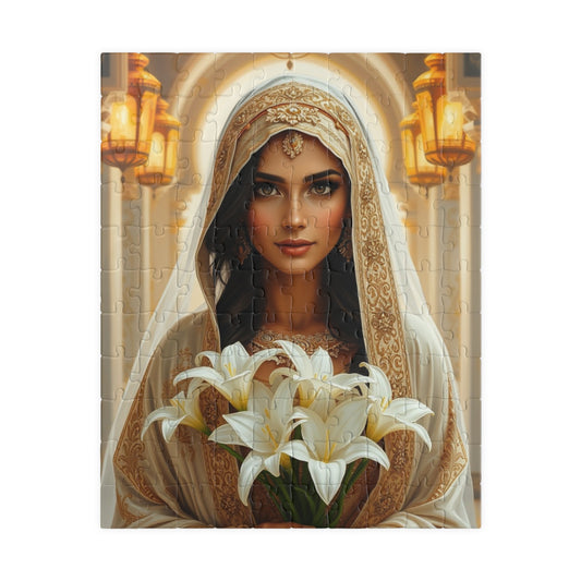 Middle Eastern Bride Puzzle with Gold Ivory Kaftan and Lanterns, Family Friendly Wedding Jigsaw Game, Mindful Activity, Puzzle Lover Gift 110 pcs (Vertical) Puzzle The Puzzle Chest
