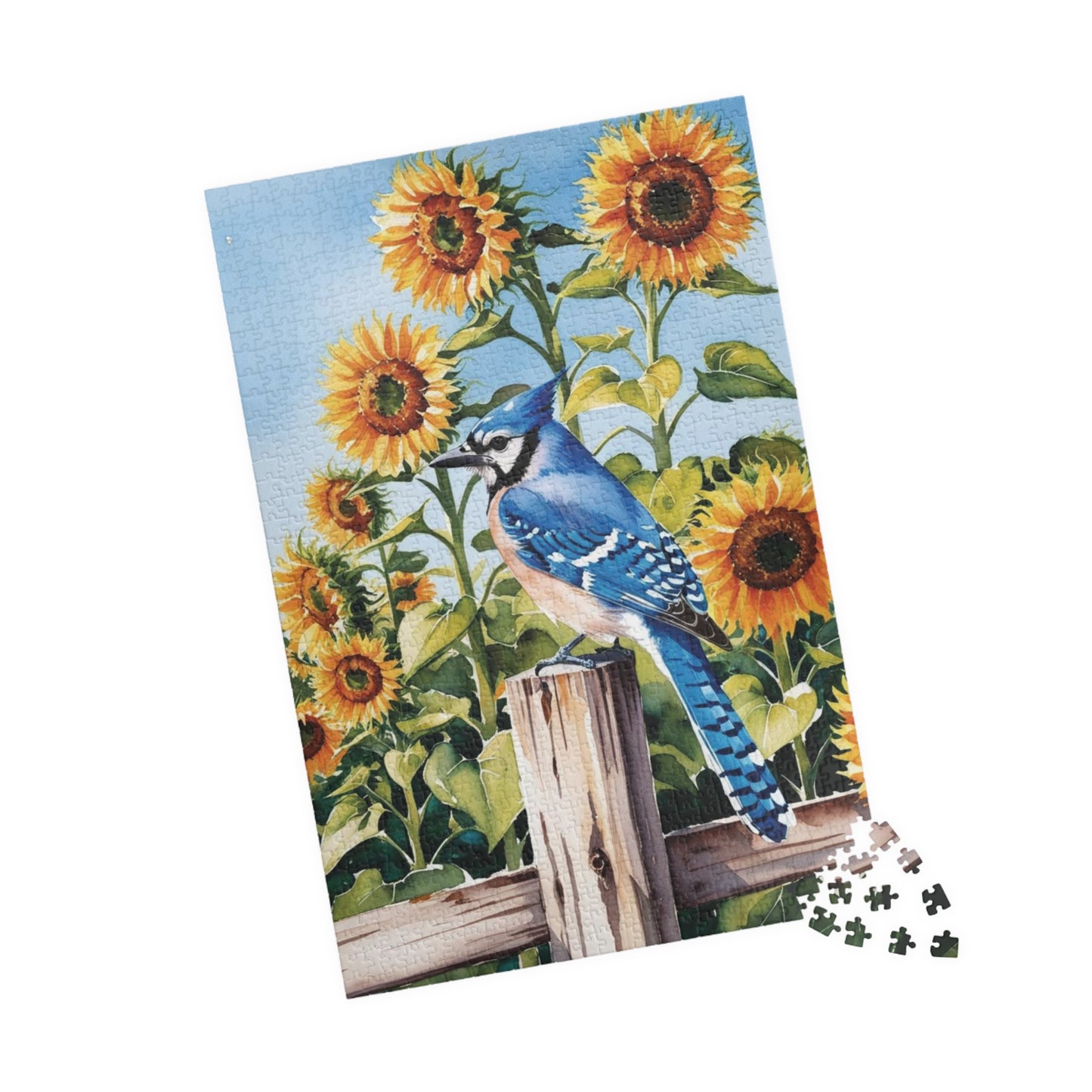 Blue Jay Sunflower Field Jigsaw Puzzle, Bird Enthusiasts Nature Lover Gift, Staycation Activity Mindfulness Stress Relief Animal Theme Game Puzzle The Puzzle Chest