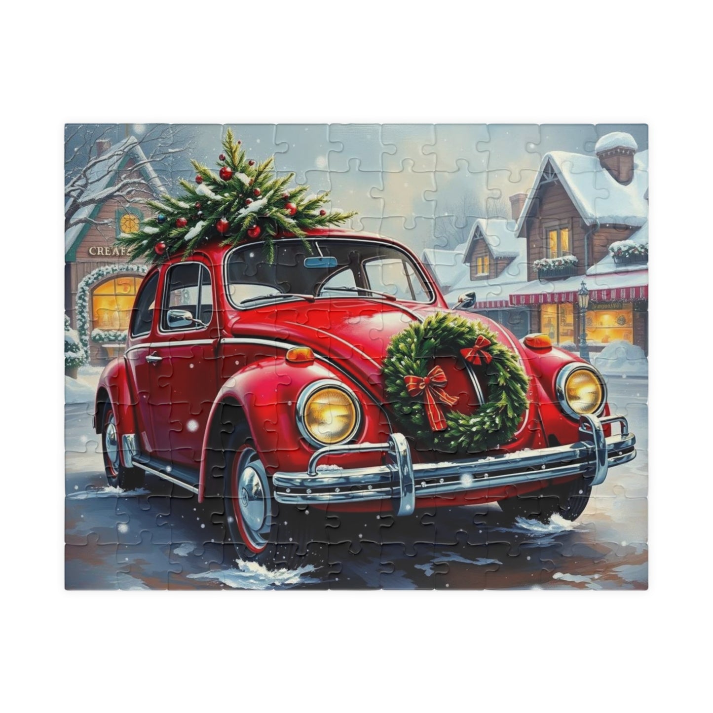 Winter Wonderland Jigsaw Puzzle - Christmas Vintage Car Theme, Retro Auto Holiday Gift for Families, Solo Winter Fun, 110-1014 Piece