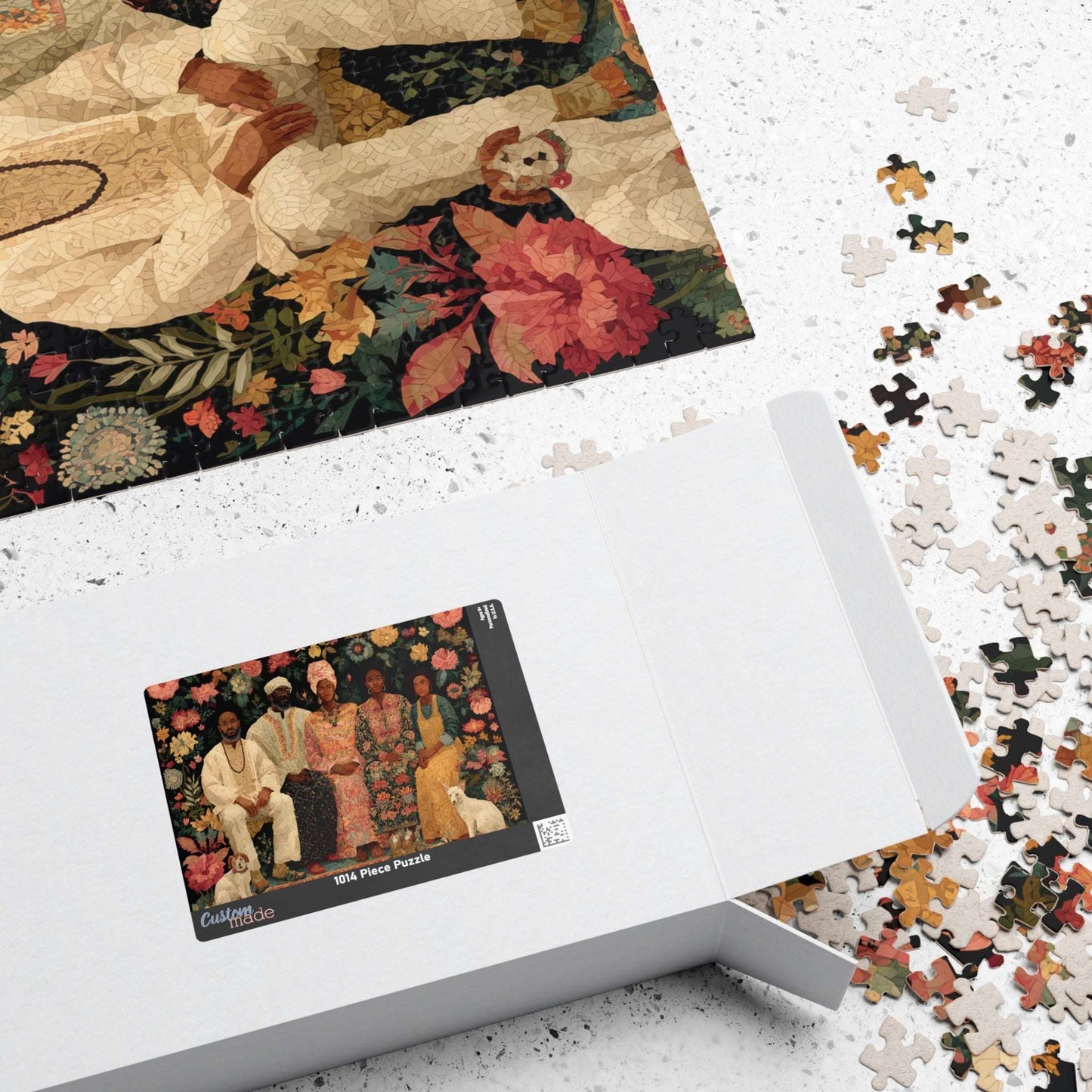 Black Art Jigsaw Puzzle - Afrocentric Family Portrait in Story-Quilt Style with Bold Patterned Fabrics Puzzle The Puzzle Chest