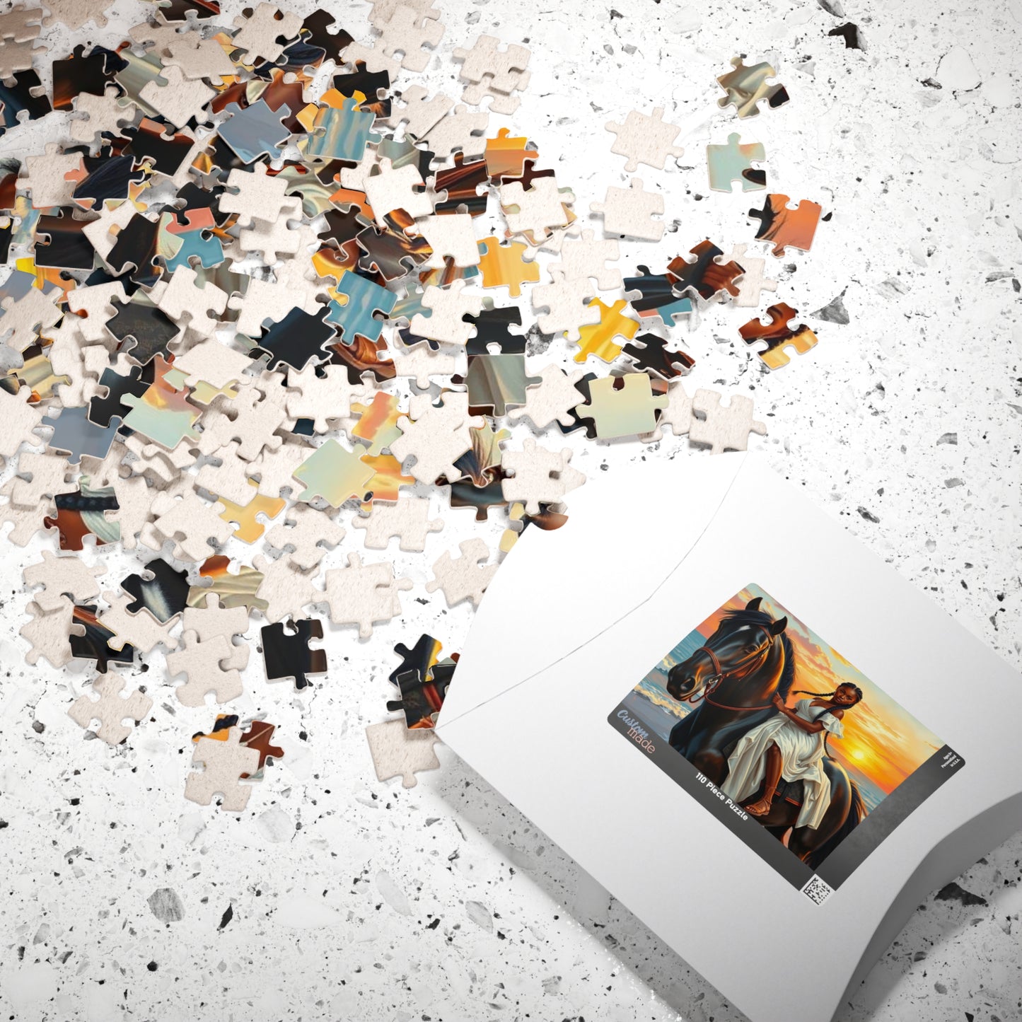 Sunset Horse Jigsaw Puzzle - Black Woman African American Art, Equestrian Gift for Animal Lover Friend, Family Activity, Home Entertainment Puzzle The Puzzle Chest
