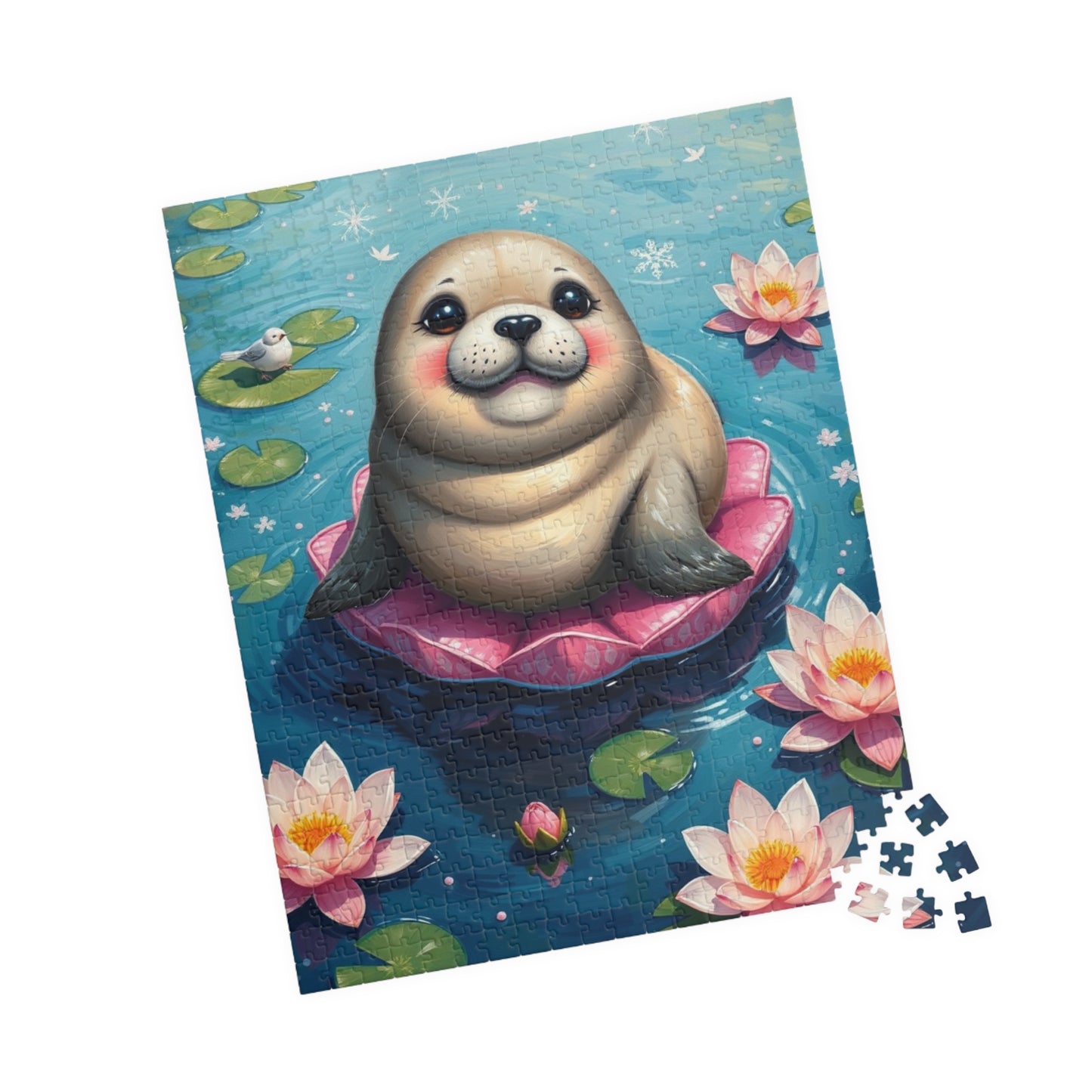 Cute Seal Jigsaw Puzzle with Lilies, Family Fun Activity, Home Entertainment, Gift for Animal Lover Puzzle The Puzzle Chest
