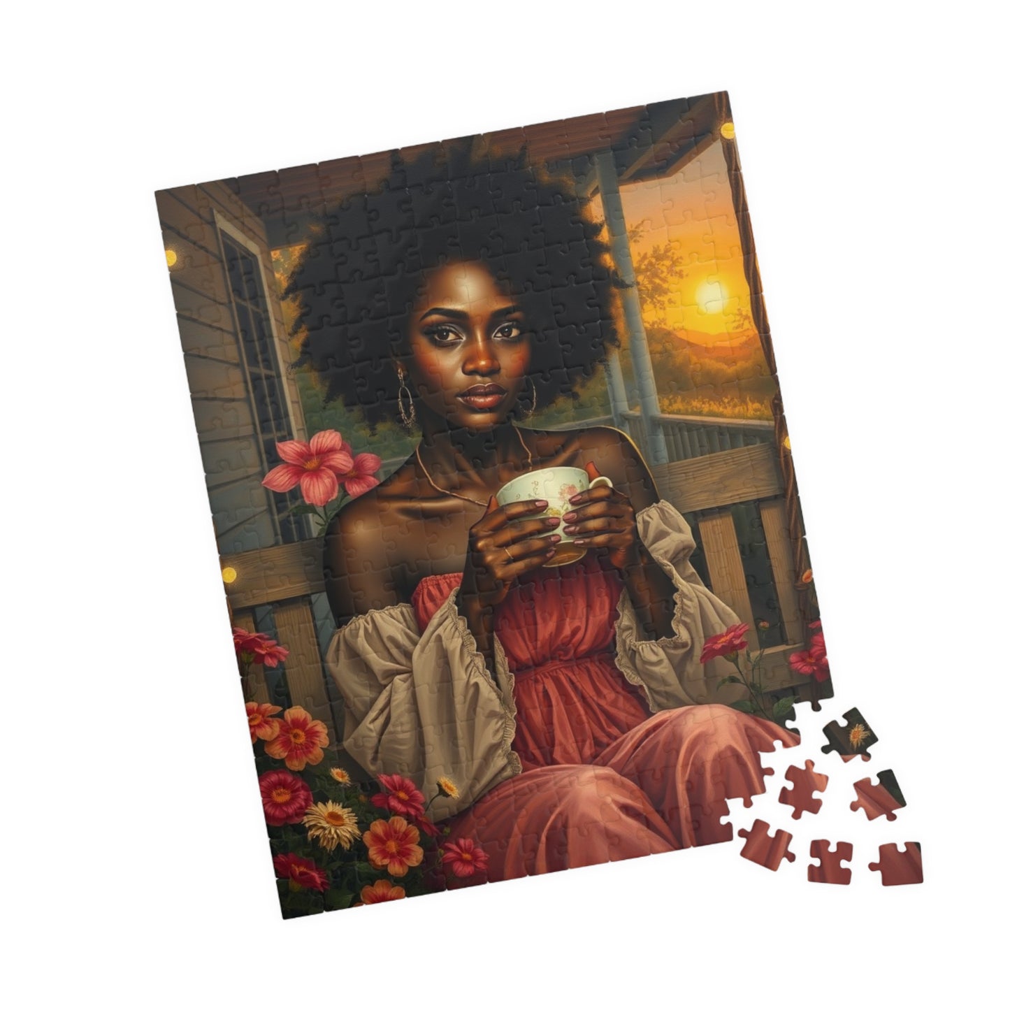 Tranquil Moment Black Art Jigsaw Puzzle, Afrocentric Artwork, Beautiful Black Woman with Coffee, African American Gift Puzzle Lover Hobbyist Puzzle The Puzzle Chest