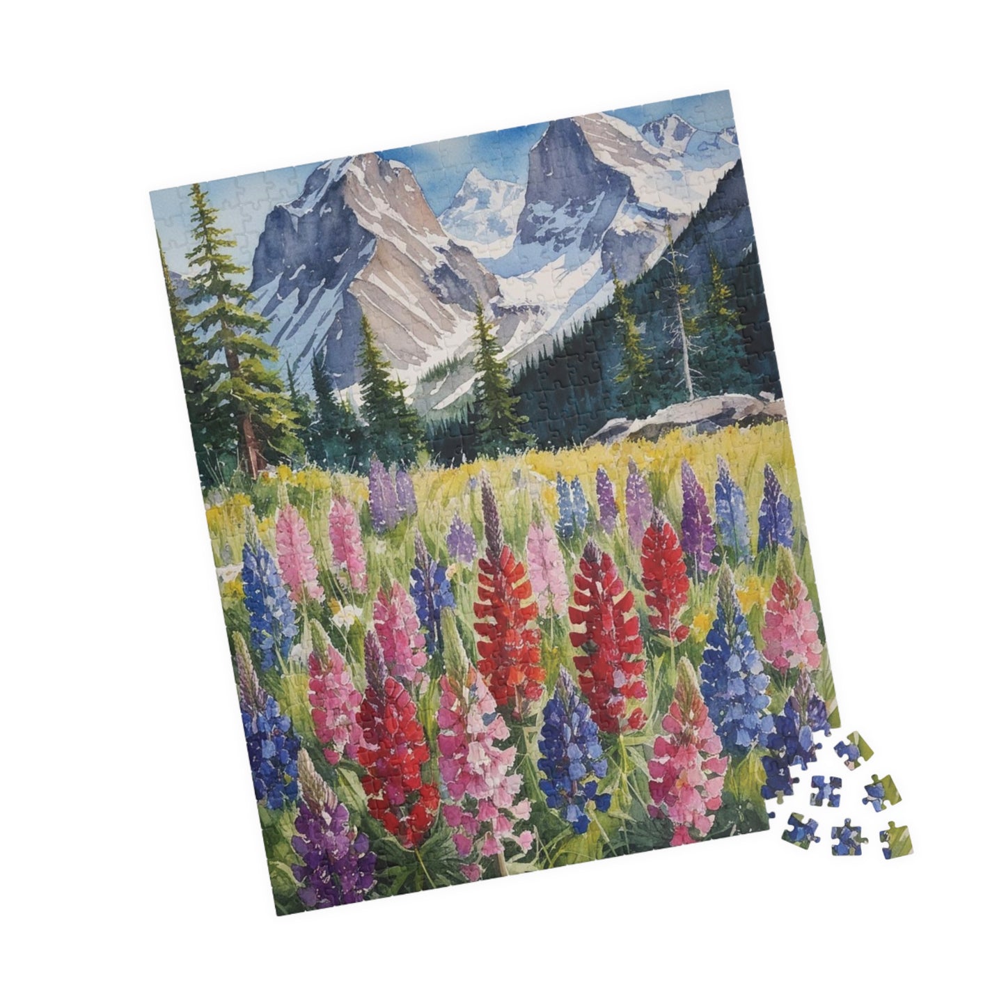 Floral Wildflower Puzzle, Landscape Alpine Meadow Jigsaw - Indian Paintbrush, Lupines, Snow-Capped Mountains, Fun Family Activity Game Night Puzzle The Puzzle Chest