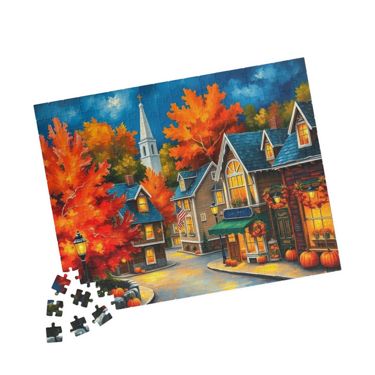 New England Village Jigsaw Puzzle Autumn, Thanksgiving Activity, Mindful Hobby, Family Fun Game, Fall Gift, Seasonal Indoor Entertainment Puzzle The Puzzle Chest