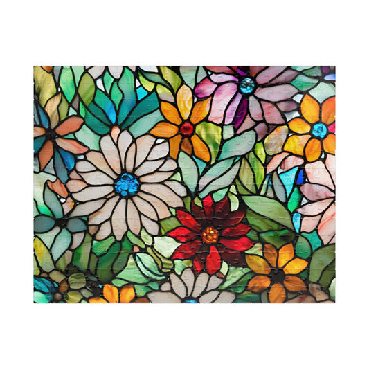 Floral Stained Glass Puzzle, Colorful Art Jigsaw Game for Adults, Puzzle Lover Gift for Friend, Family Game Night, Mindful Activity 252 pcs (Horizontal) Puzzle The Puzzle Chest
