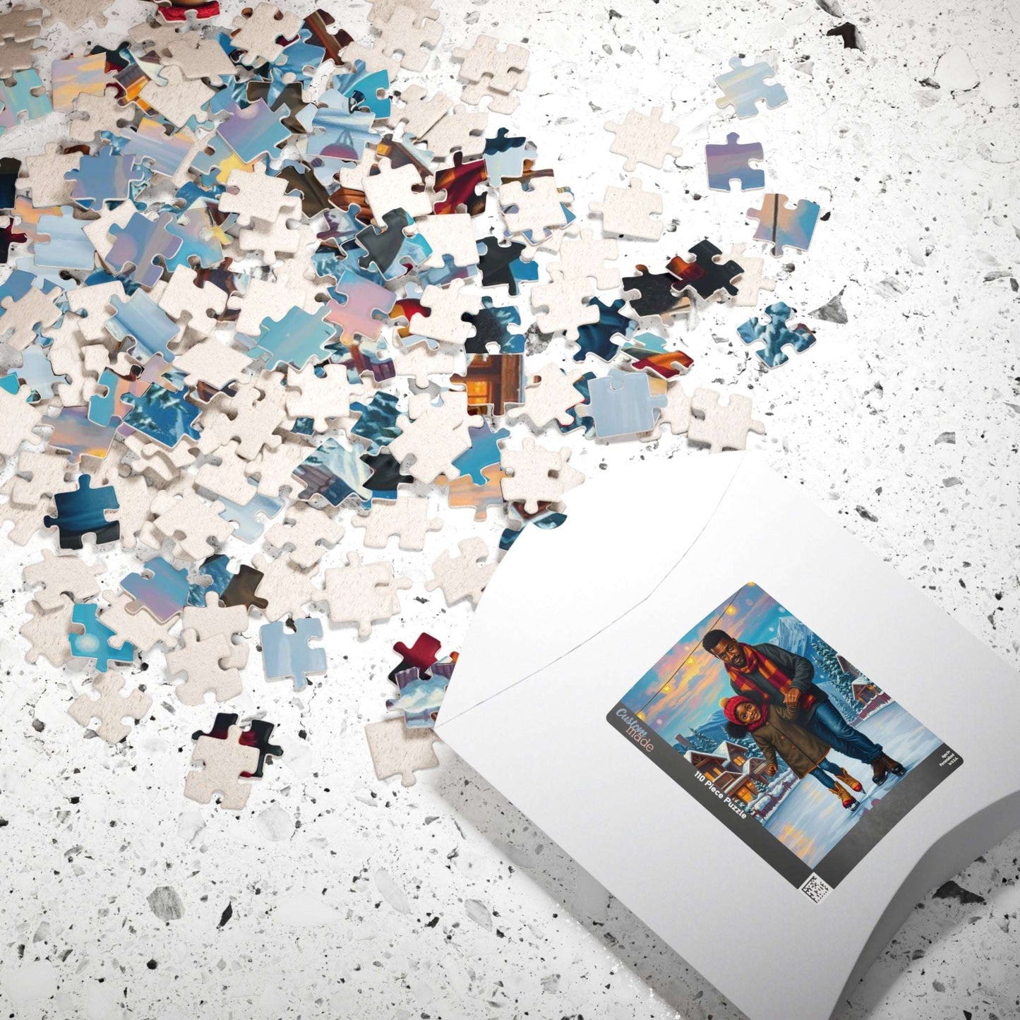 Father and Daughter Ice-skating Trip Jigsaw Puzzle, Afrocentric Artwork, Black Man Art Puzzle The Puzzle Chest