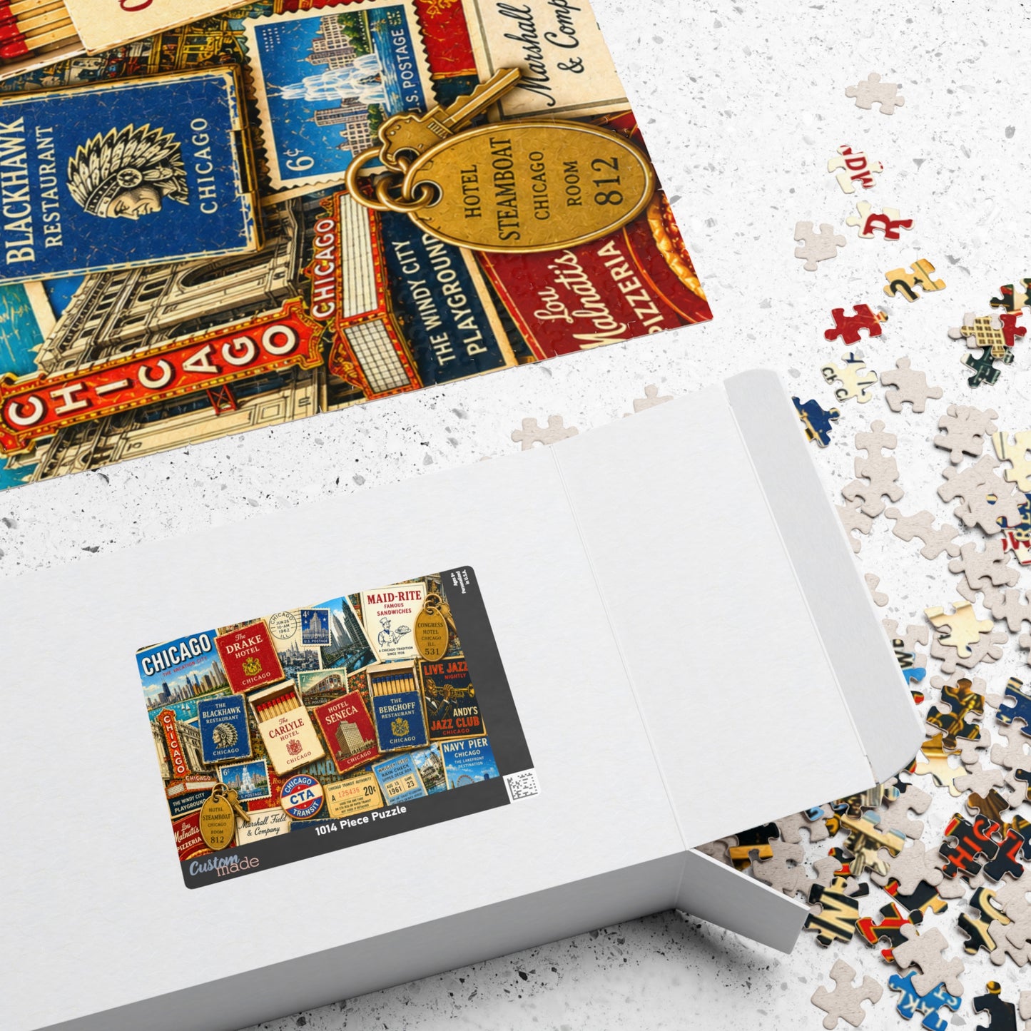Vintage Chicago Matchbook Puzzle | Windy City Memorabilia Jigsaw | Historic Landmark Retro Midwest Nostalgia