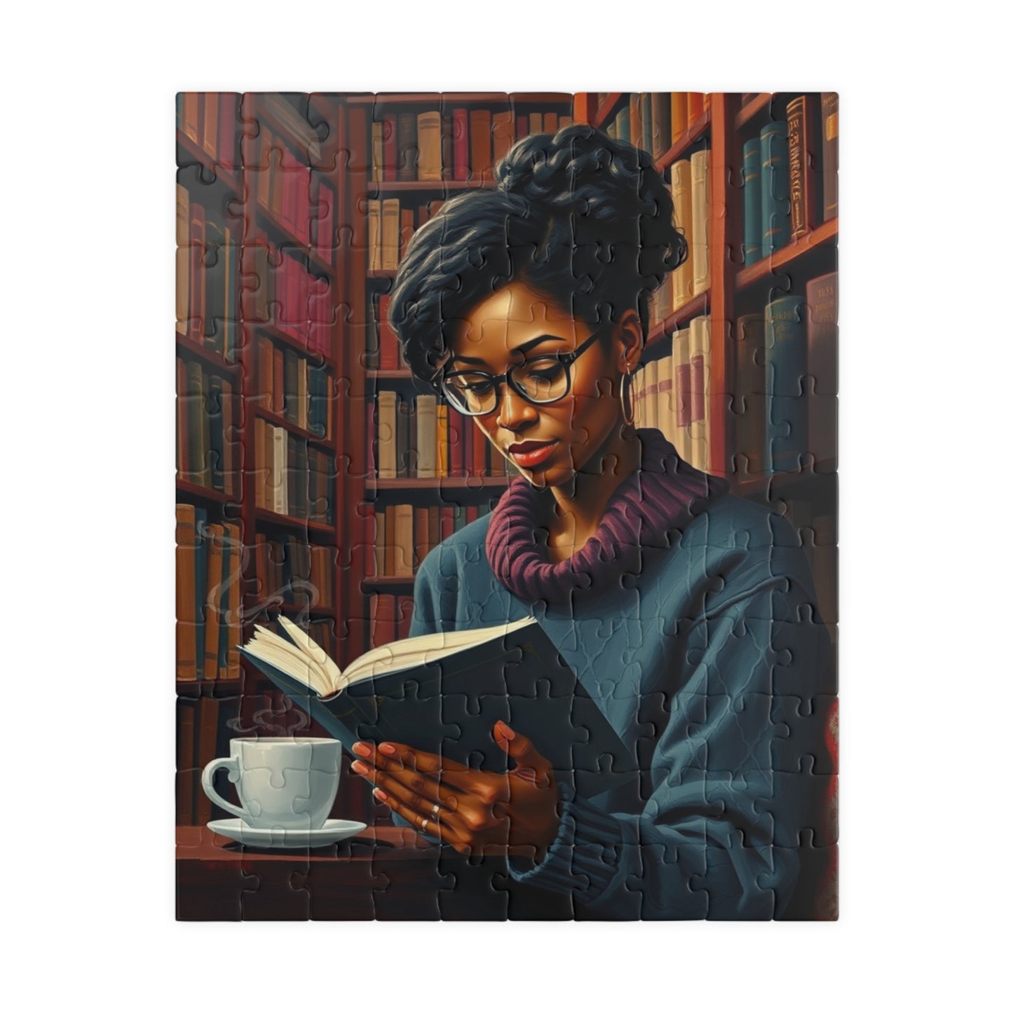 Cozy Afrocentric Reading Puzzle - Black Woman Studying, Perfect Gift for Book Lovers, Relaxing Moments, Family or Solo Fun, Indoor Activity 110 pcs (Vertical) Puzzle The Puzzle Chest