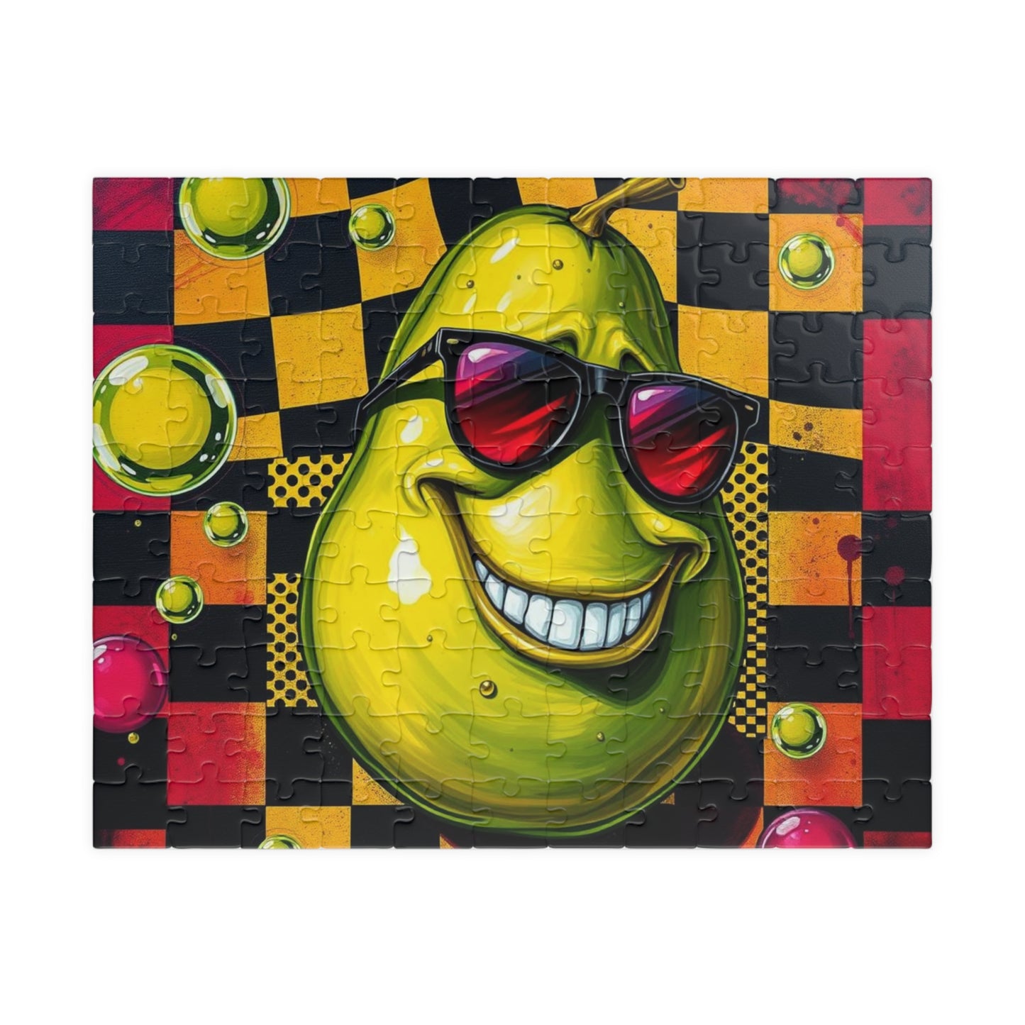 Avocado Pop Art Jigsaw Puzzle, 110, 252, 520, 1014-piece, Retro Funky Design, Checkerboard and Dots Puzzle, Unique Gift Idea, Fun Activity 110 pcs (Horizontal) Puzzle The Puzzle Chest