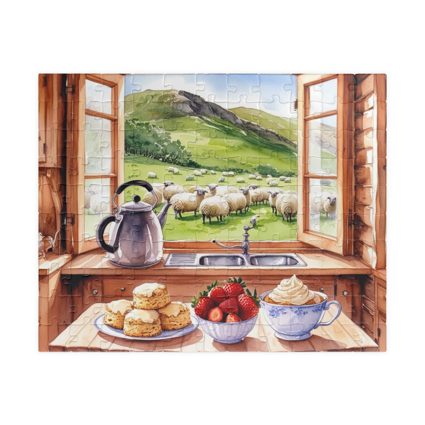 Alpine Backdrop Kitchen Puzzle (110-1014 Piece), Tea and Scones Foodie Jigsaw, Nature and Food Theme Game, Quiet Leisure Activity, Hobby 110 pcs (Horizontal) Puzzle The Puzzle Chest
