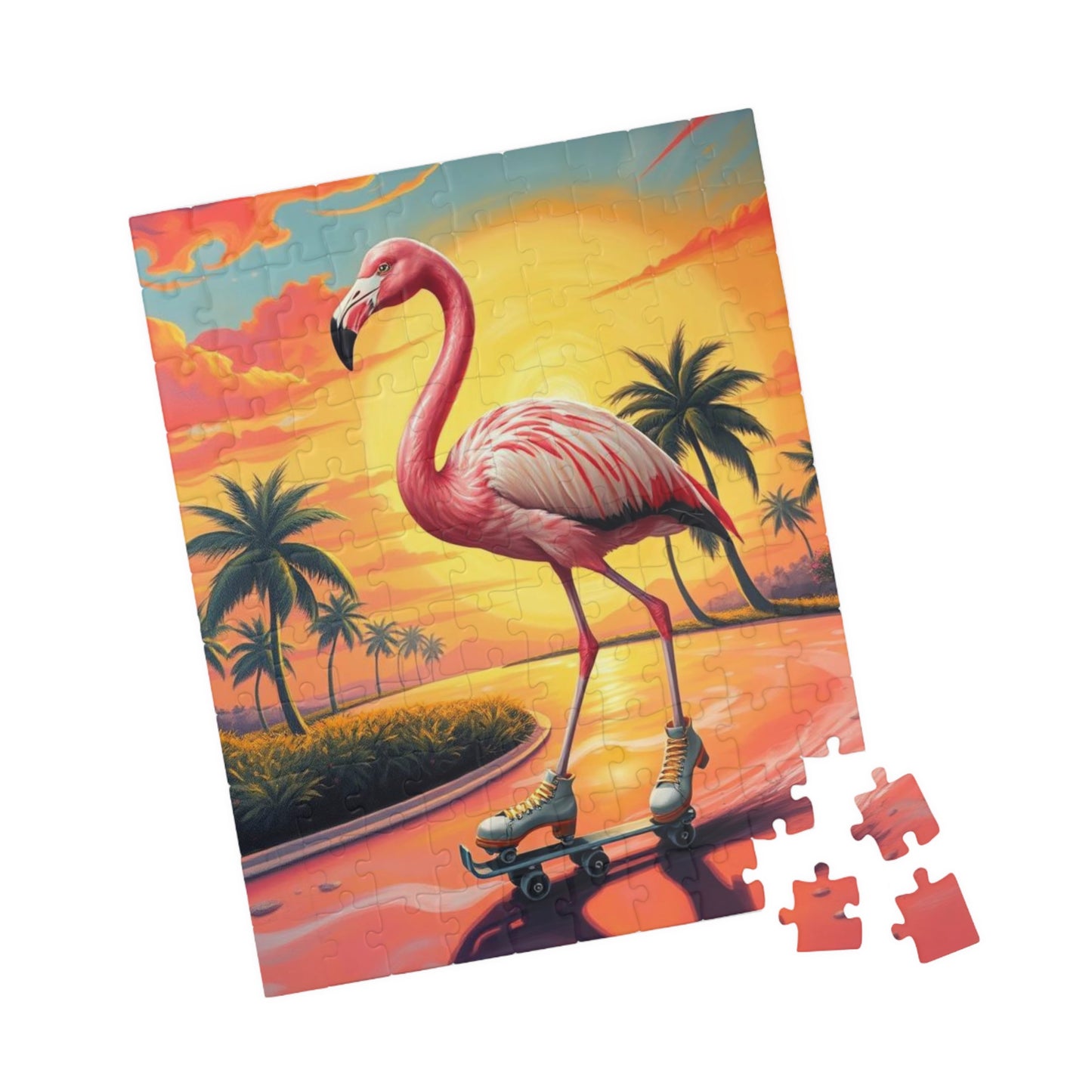 Retro Flamingo Skateboarding Puzzle, Pop Art Jigsaw Game, Fun Indoor Activity, Gift for Puzzle Lover, Family Game Night, Unique Brain Teaser Puzzle The Puzzle Chest