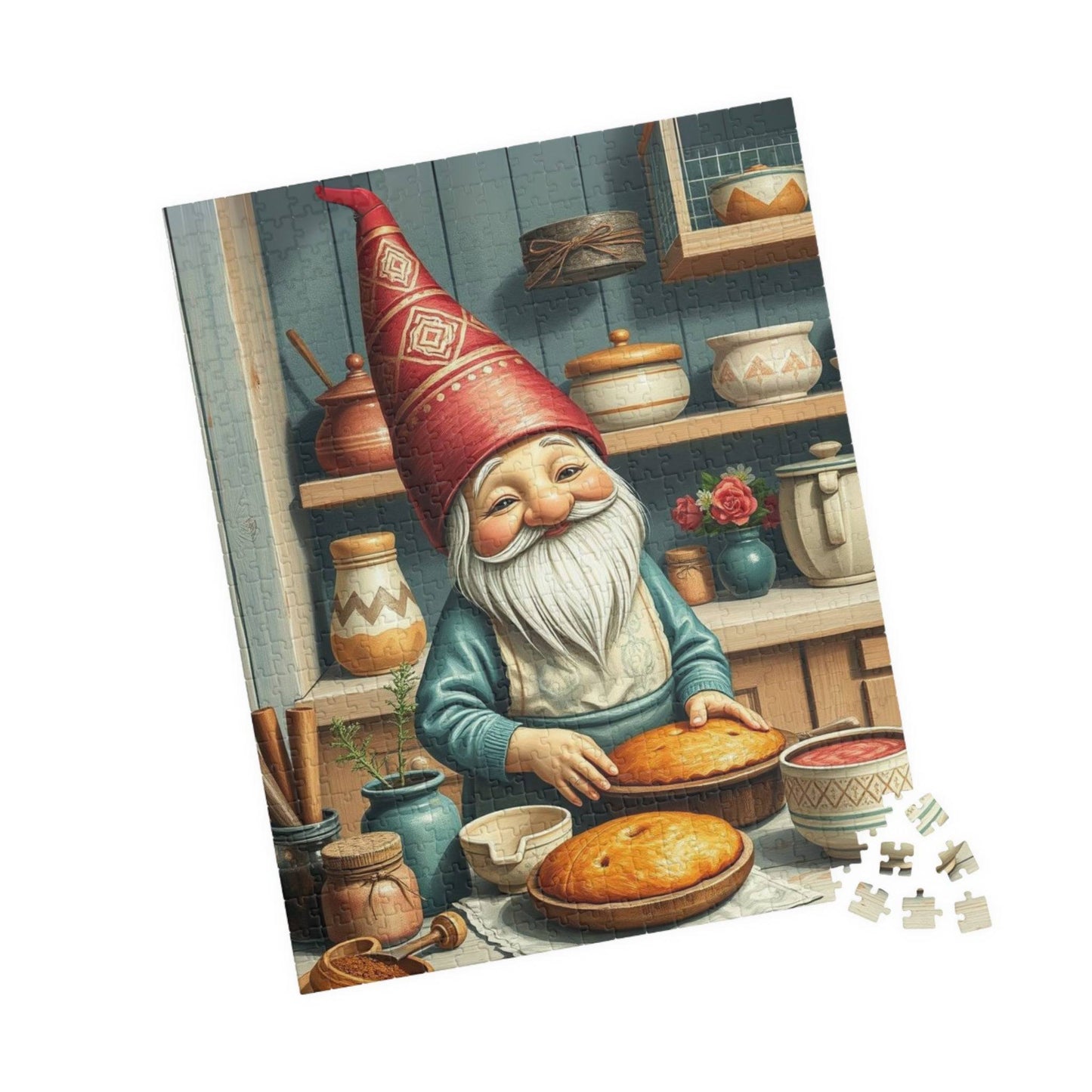 Nordic Gnome Baking Pies – Scandinavian Folk Rustic Kitchen Jigsaw Puzzle 520 pcs (Vertical) Puzzle The Puzzle Chest