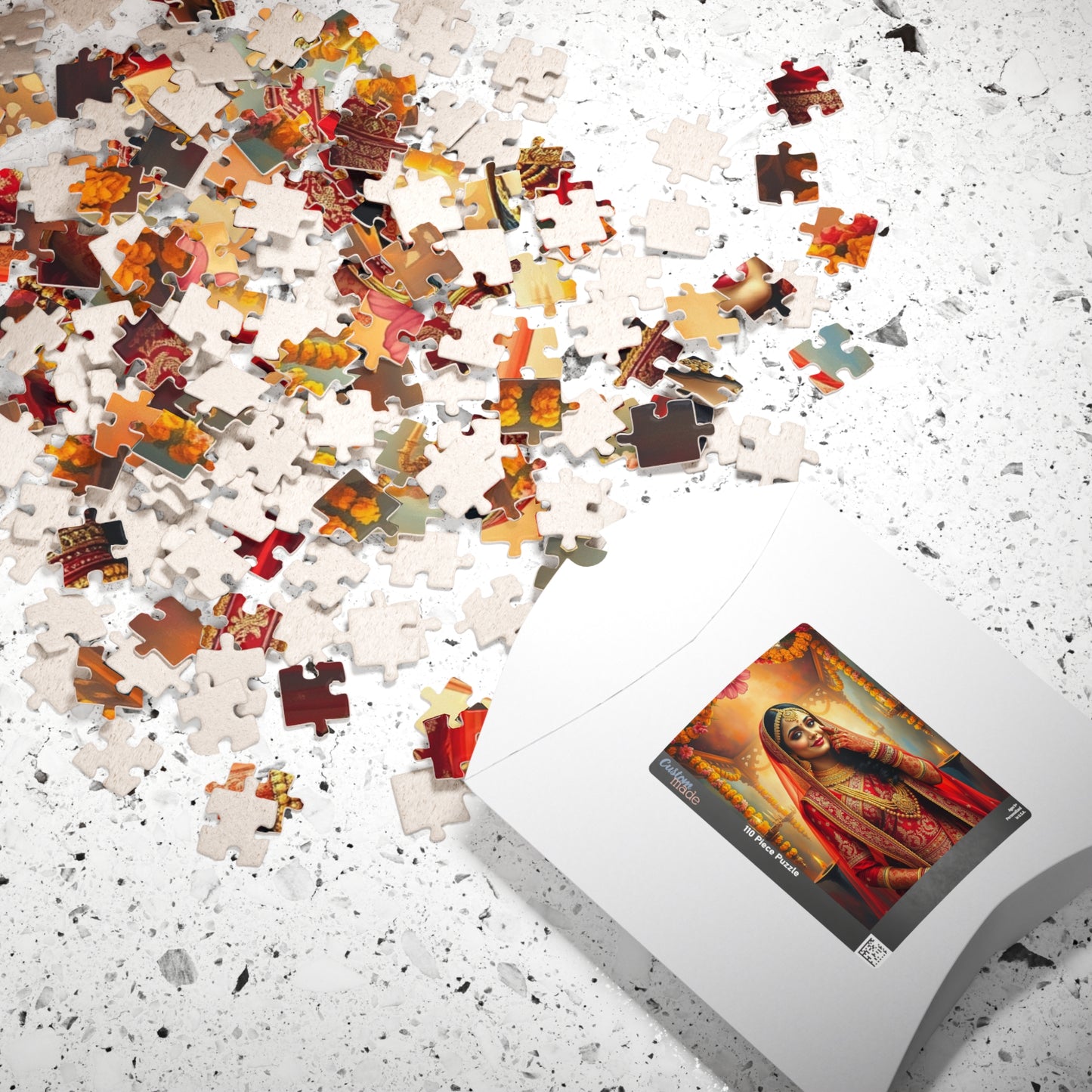 Puzzle, Indian Bride in Red and Gold Lehenga, Henna and Gold Jewelry, 520-Piece Jigsaw, Meditation, Relaxation, Mindfulness, Indian Wedding Puzzle The Puzzle Chest