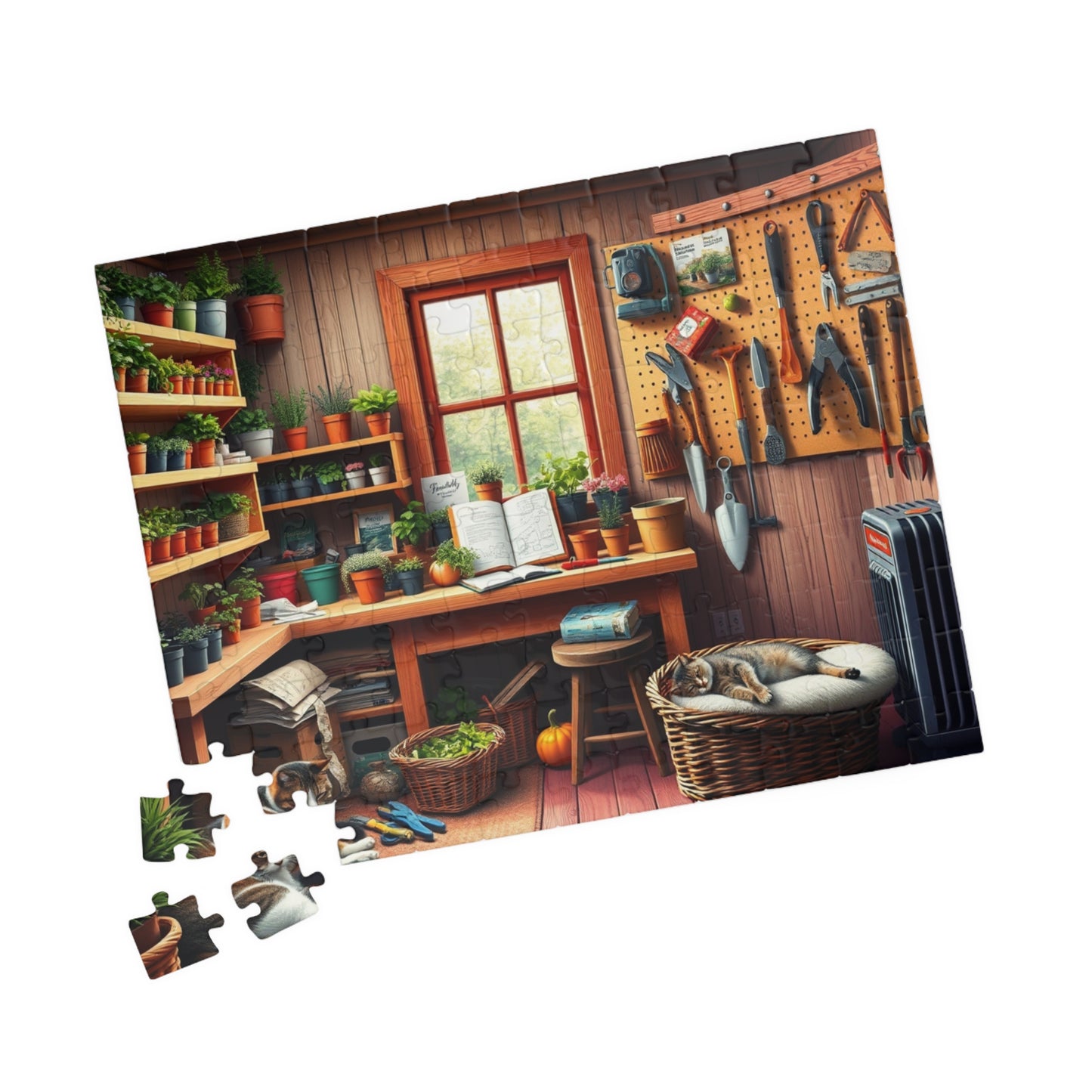 Quaint Garden Workshop Puzzle with Herbs, Tools, and Tabby Cats, Challenging Jigsaw Game, Plant Gardening Lover Best Unique Gift, Mindful Puzzle The Puzzle Chest