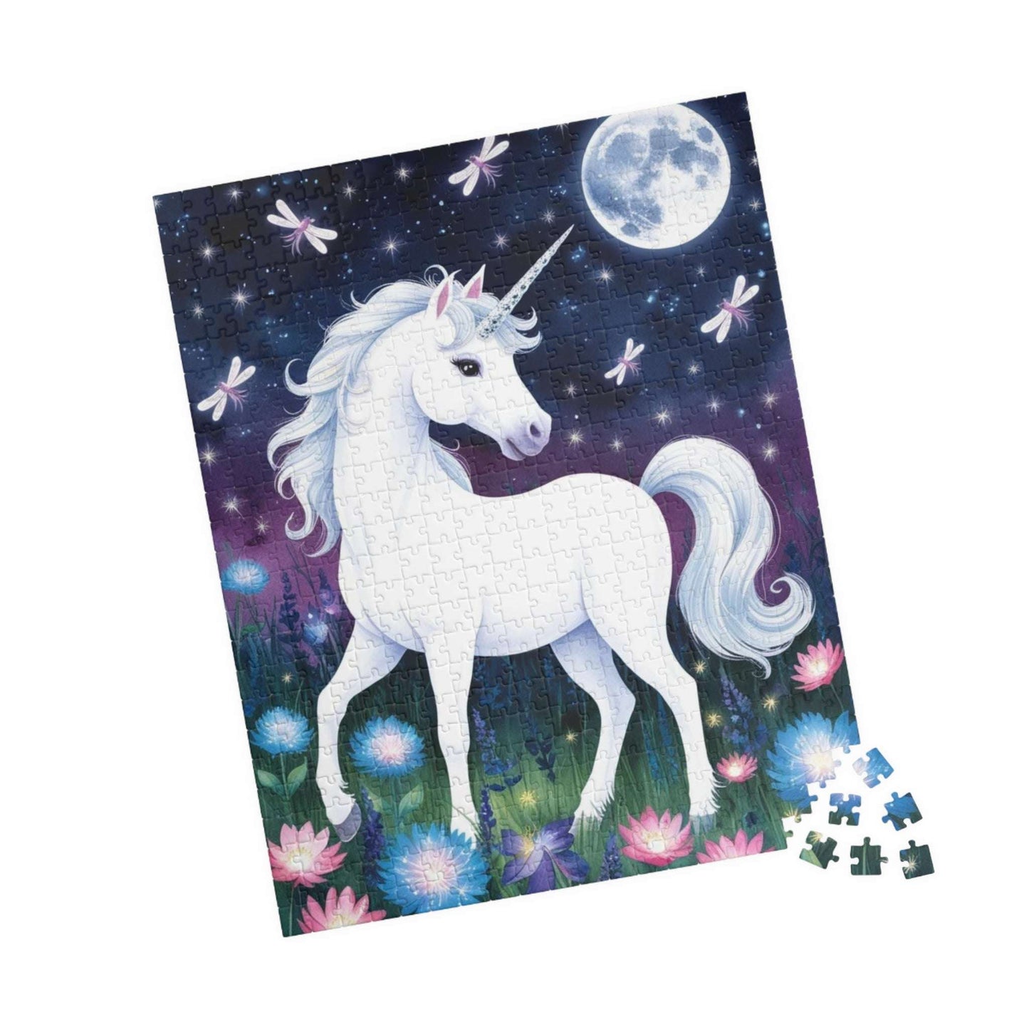 Jigsaw Puzzle, White Unicorn in Meadow, 1000 Piece, Luminous Flowers, Fun Family Activity, Relaxation Toy, Home Decor, Gift Idea, Unicorn Puzzle The Puzzle Chest
