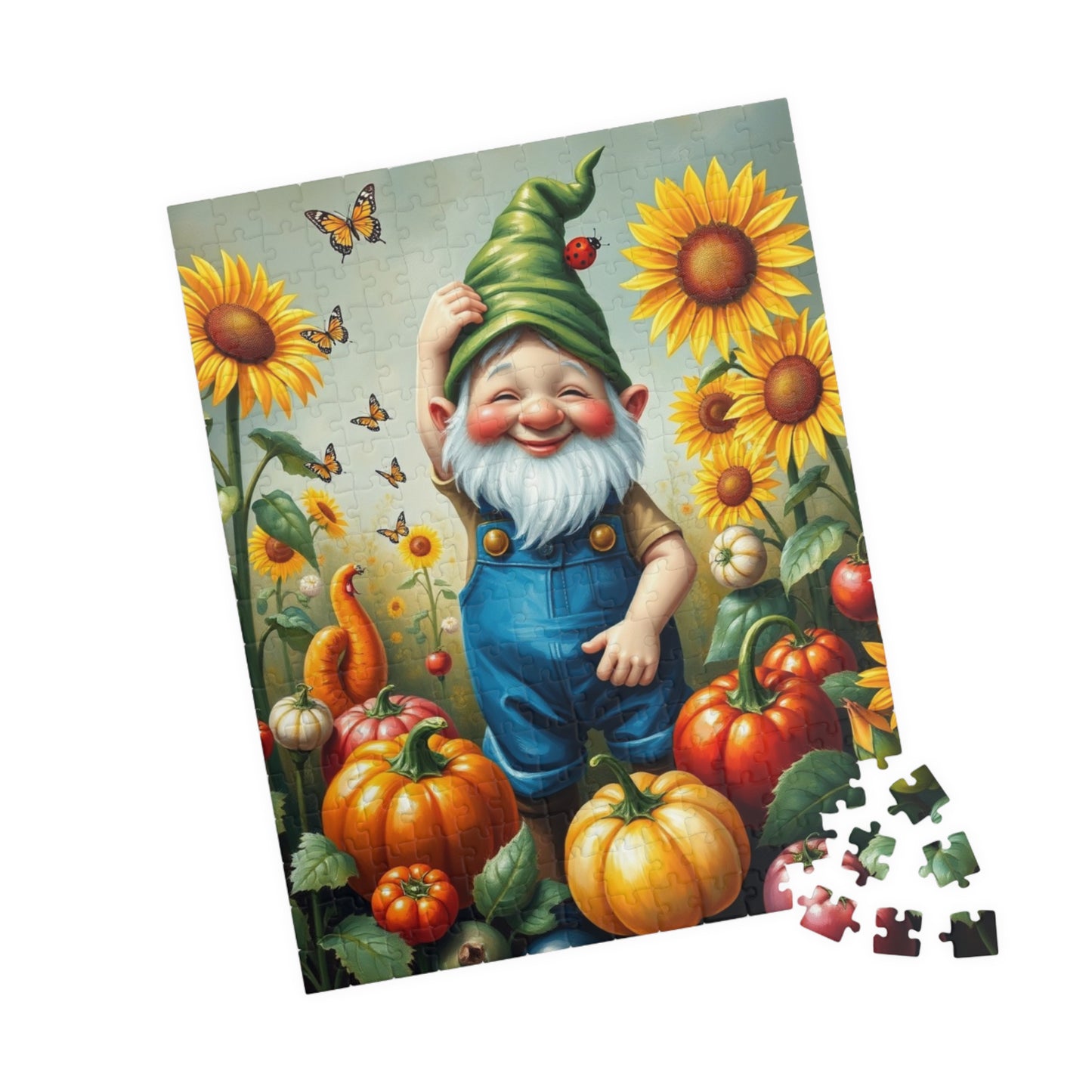 Whimsical Garden Gnome Puzzle, Vegetables Sunflowers and Butterflies, Colorful Farm and Nature Scene Jigsaw Game, Fantasy Puzzle Lover Gift Puzzle The Puzzle Chest