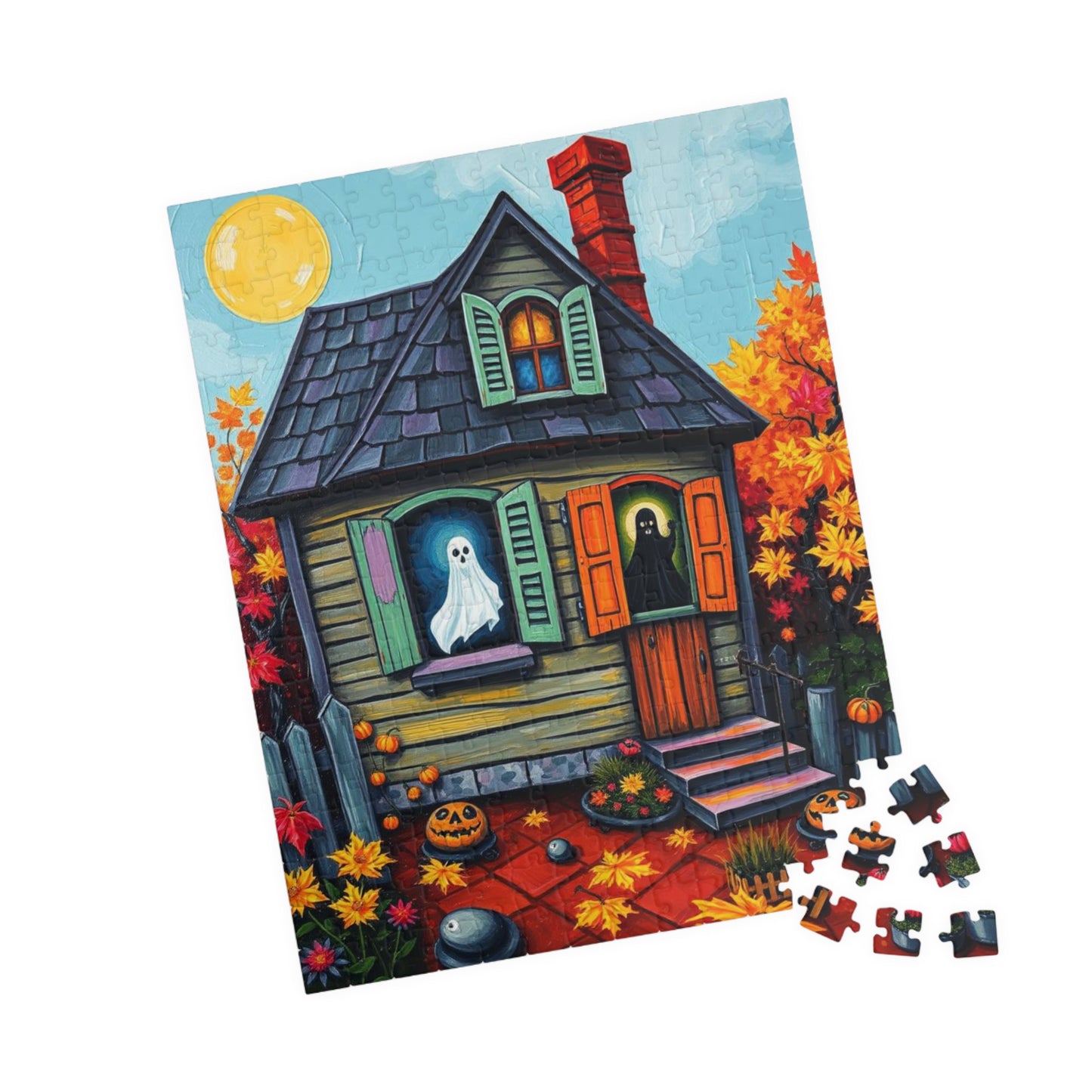 Ghostly Window Watchers Jigsaw Puzzle - Spooky Halloween House, Fun Activity Perfect for Family Game Night, Gift for Friends, Brain Teasers
