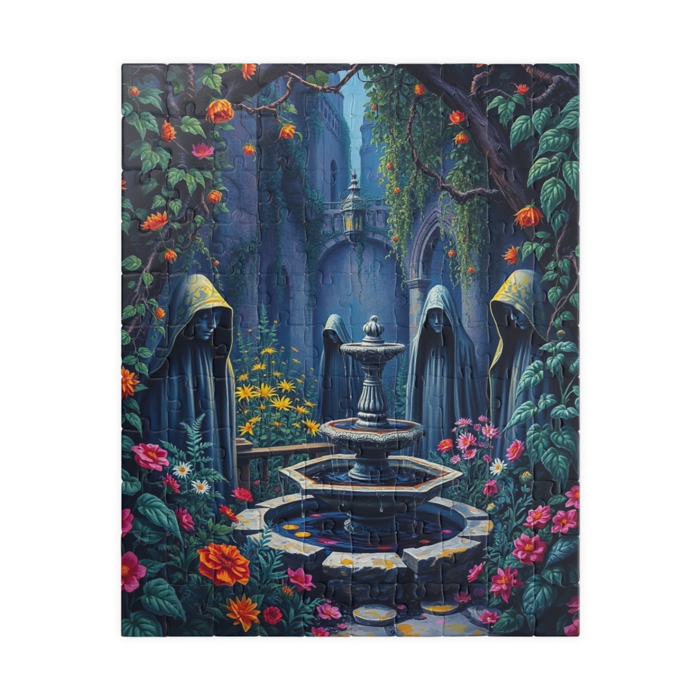 Haunting Gothic Garden Puzzle (110, 252, 520, 1014-piece), Bioluminescent Flowers Stone Statues, Mysterious Tabletop Jigsaw Game, Giftable 110 pcs (Vertical) Puzzle The Puzzle Chest