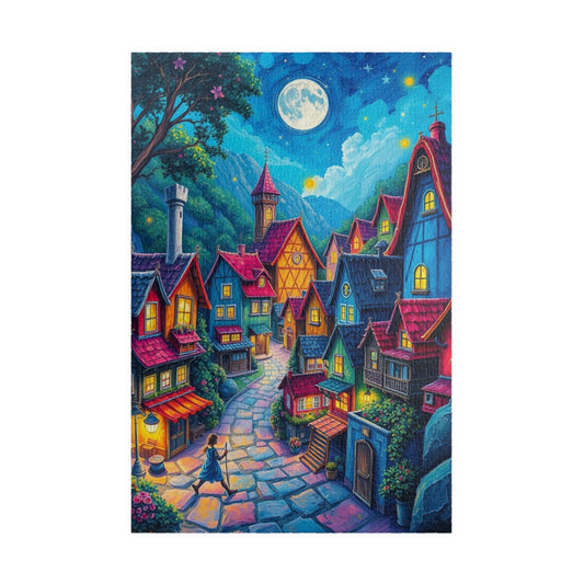Vibrant Village Puzzle - Cozy Moonlit Town Jigsaw Game 1014 pcs (Vertical) Puzzle The Puzzle Chest