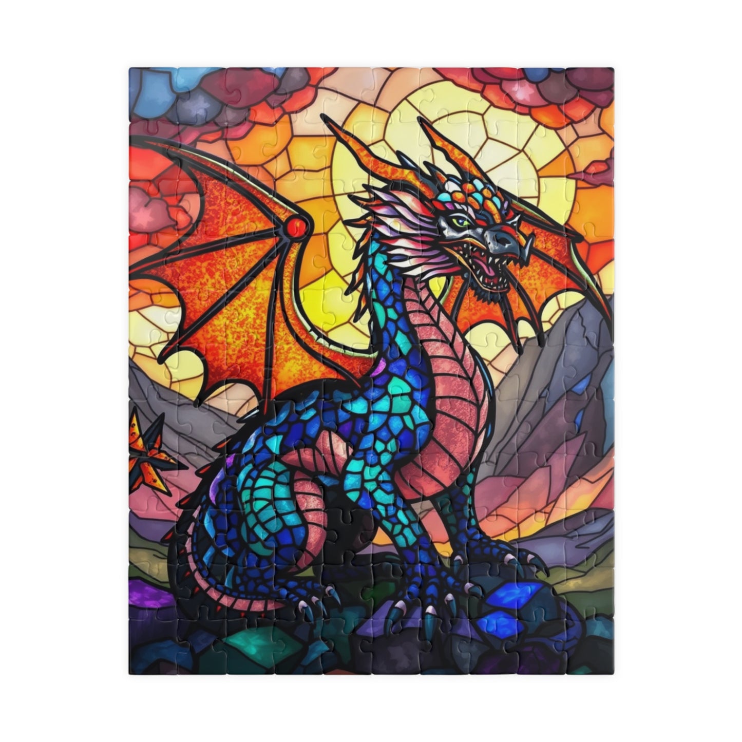 Stained Glass Dragon Puzzle, Colorful Art Jigsaw for Adults, Perfect Gift for Hobbyists, Family Game Night, 110-1014 Pieces 110 pcs (Vertical) Puzzle The Puzzle Chest