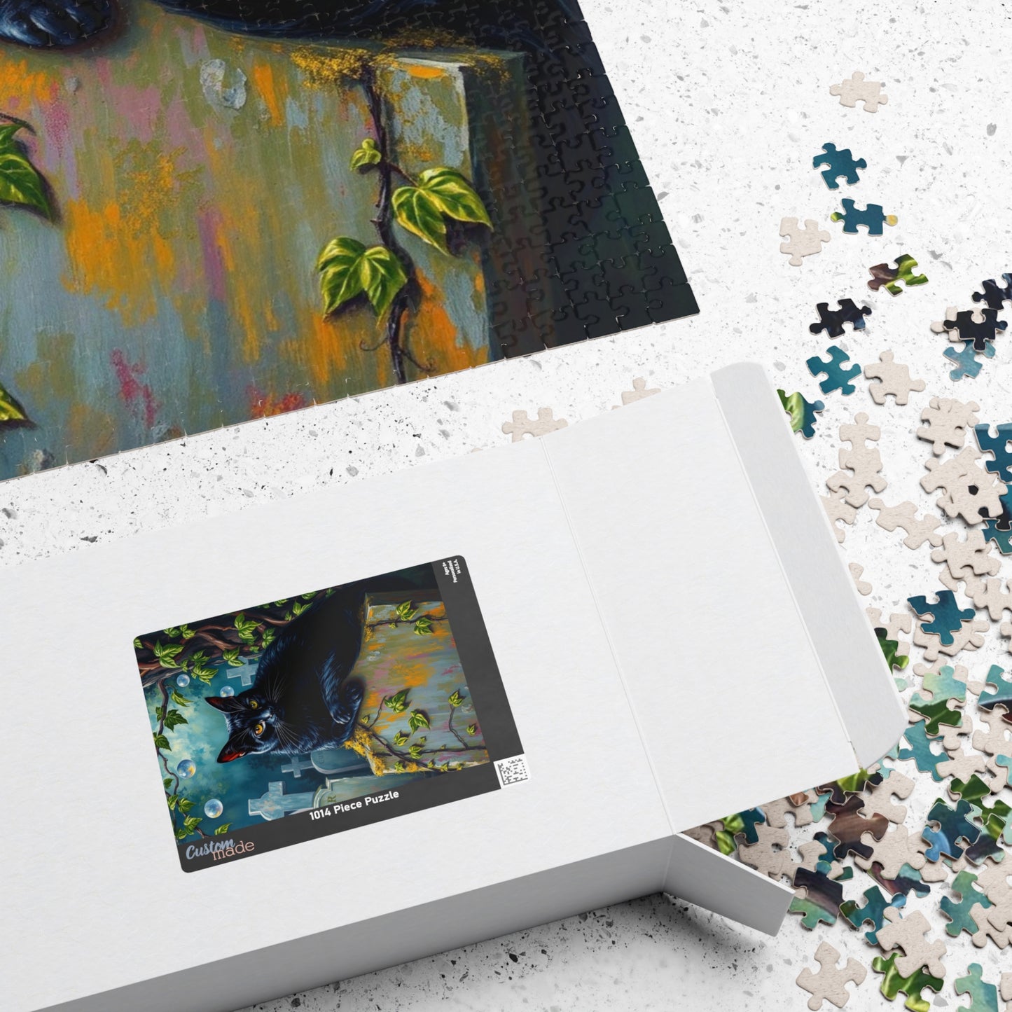 Gothic Puzzle, Black Cat Rests on Moss-Covered Tombstone, Eerie Atmosphere, Halloween Jigsaw Game, Spooky Home Decor, Creepy Cat Lover Gift Puzzle The Puzzle Chest