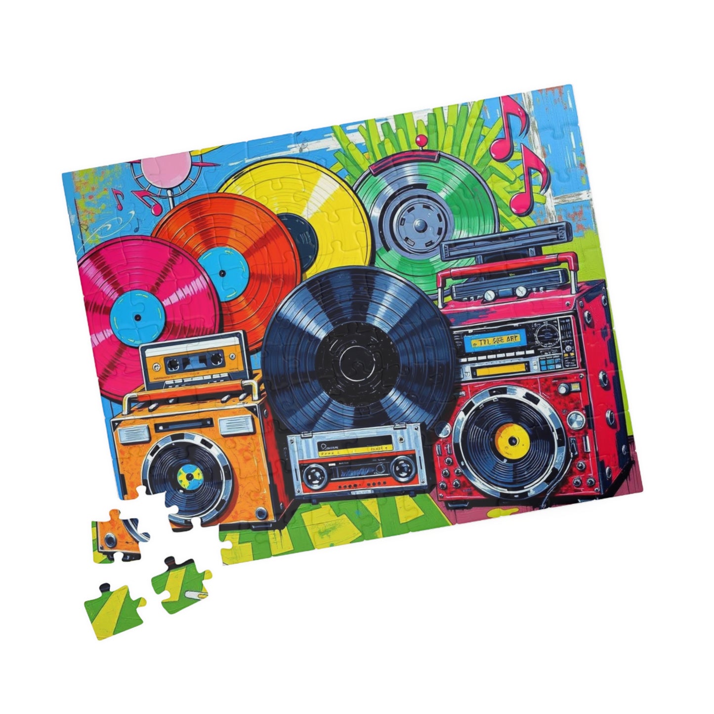 Retro Music Puzzle - Nostalgic Vinyls and Boomboxes Pop Art Jigsaw Game - Fun Family Activity, Gift for Music Lovers, Game Night Puzzle The Puzzle Chest