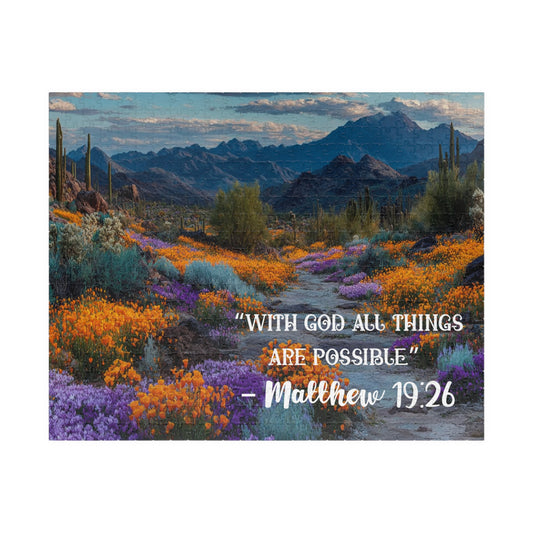 Blooming Desert Jigsaw Puzzle, Inspirational Puzzle Featuring Matthew 19:26 Puzzle The Puzzle Chest