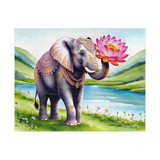Elephant Lotus Flower Puzzle, Whimsical Animal Art Adult Puzzle Game, Meditation Friend Gift, Family Night Activity, Home Entertainment 252 pcs (Horizontal) Puzzle The Puzzle Chest