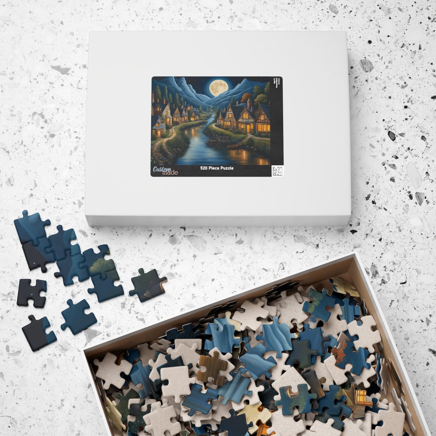Nordic Night Village Puzzle, Serene Moonlit River Landscape, Cozy Scandinavian River Town Jigsaw Game, Mindfulness Gift for Puzzle Lover The Puzzle Chest