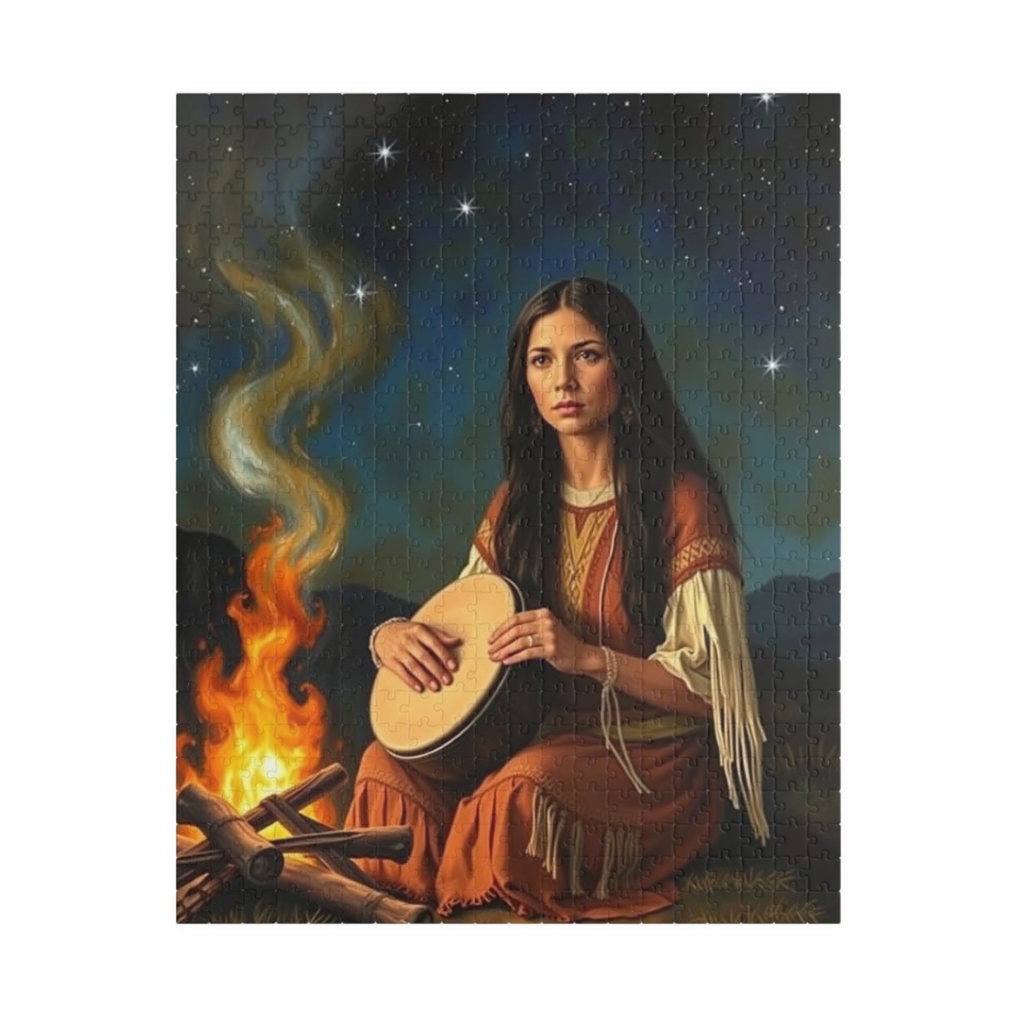 Native American Puzzle (110-1014 Piece), Indigenous Woman Campfire Night Sky Jigsaw Game, Traditional Creative Hobby, Unique Gift 520 pcs (Vertical) Puzzle The Puzzle Chest