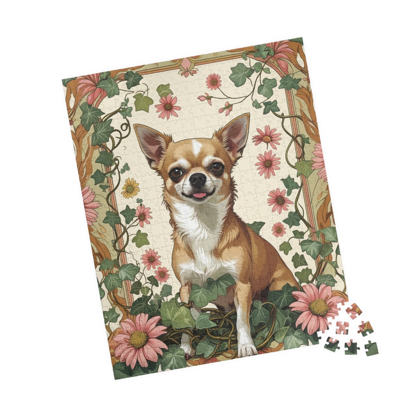 Chihuahua Floral Jigsaw Puzzle, William Morris-inspired 110-1014 Pieces, Fun Playful Intricate Pet Themed Game for Leisure Activity, Hobby